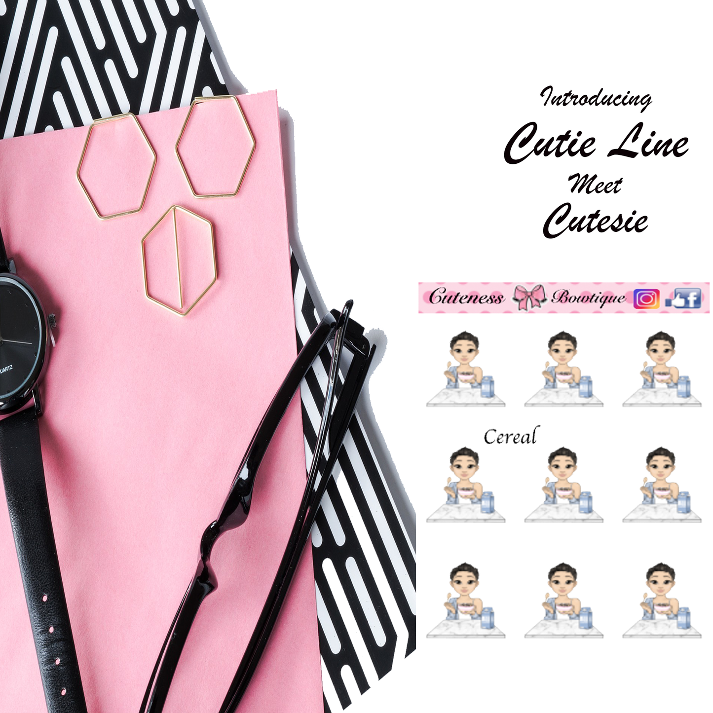 The Cutie Line Icon Sticker Sheet | Cuteness Planner Stickers for Agendas, Planners, Notebooks, Dividers | CEREAL