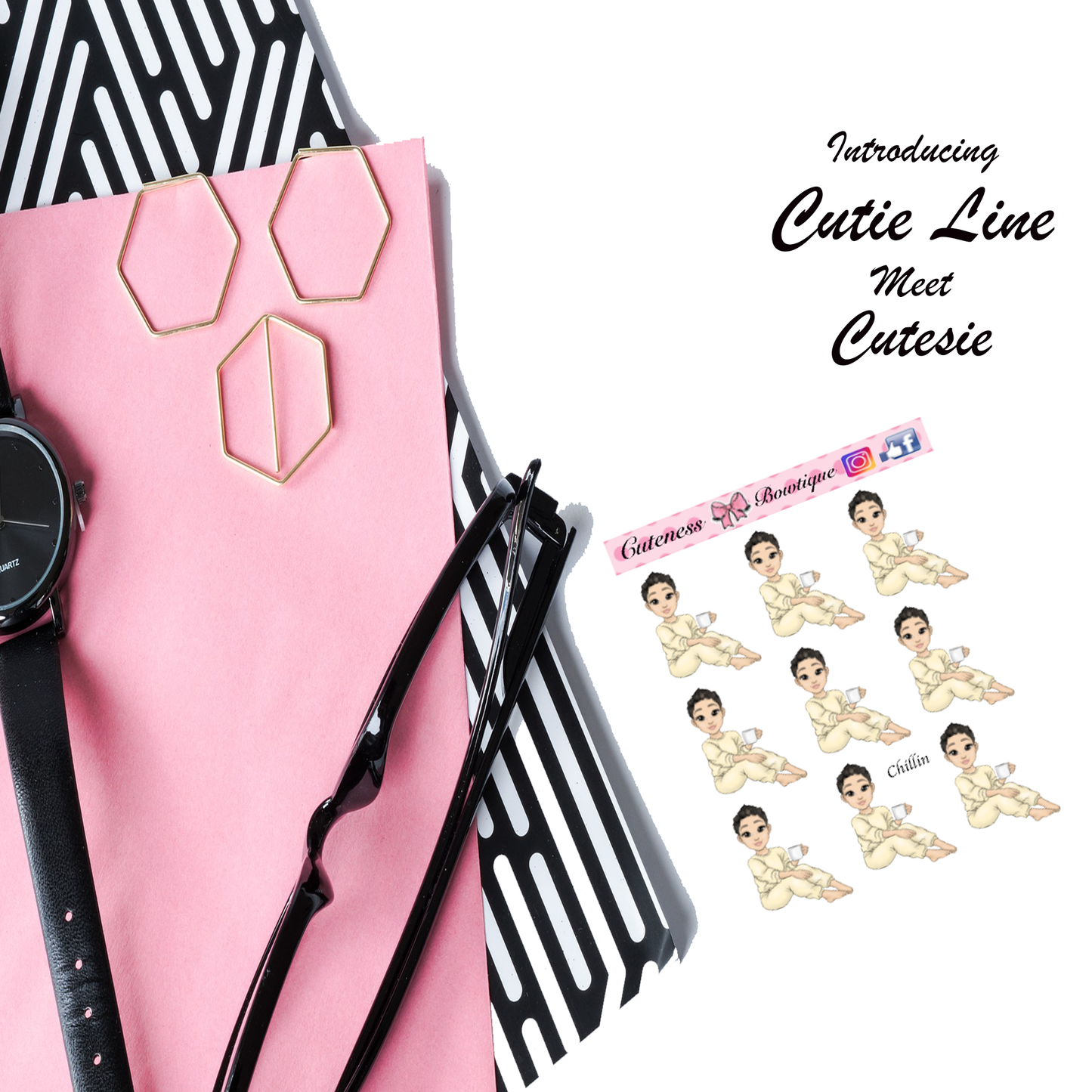 The Cutie Line Icon Sticker Sheet | Cuteness Planner Stickers for Agendas, Planners, Notebooks, Dividers | CHILLIN