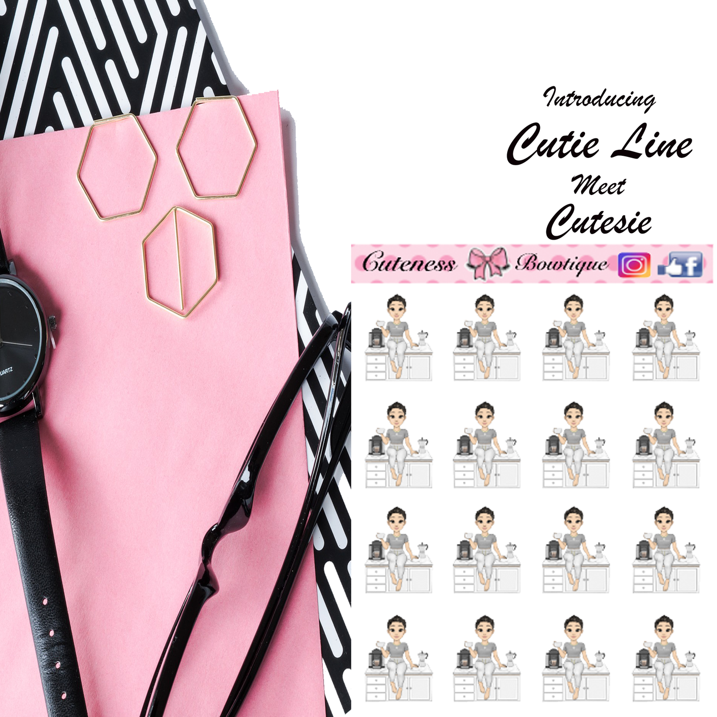 The Cutie Line Icon Sticker Sheet | Cuteness Planner Stickers for Agendas, Planners, Notebooks, Dividers | CUTESIE COFFEE BAR