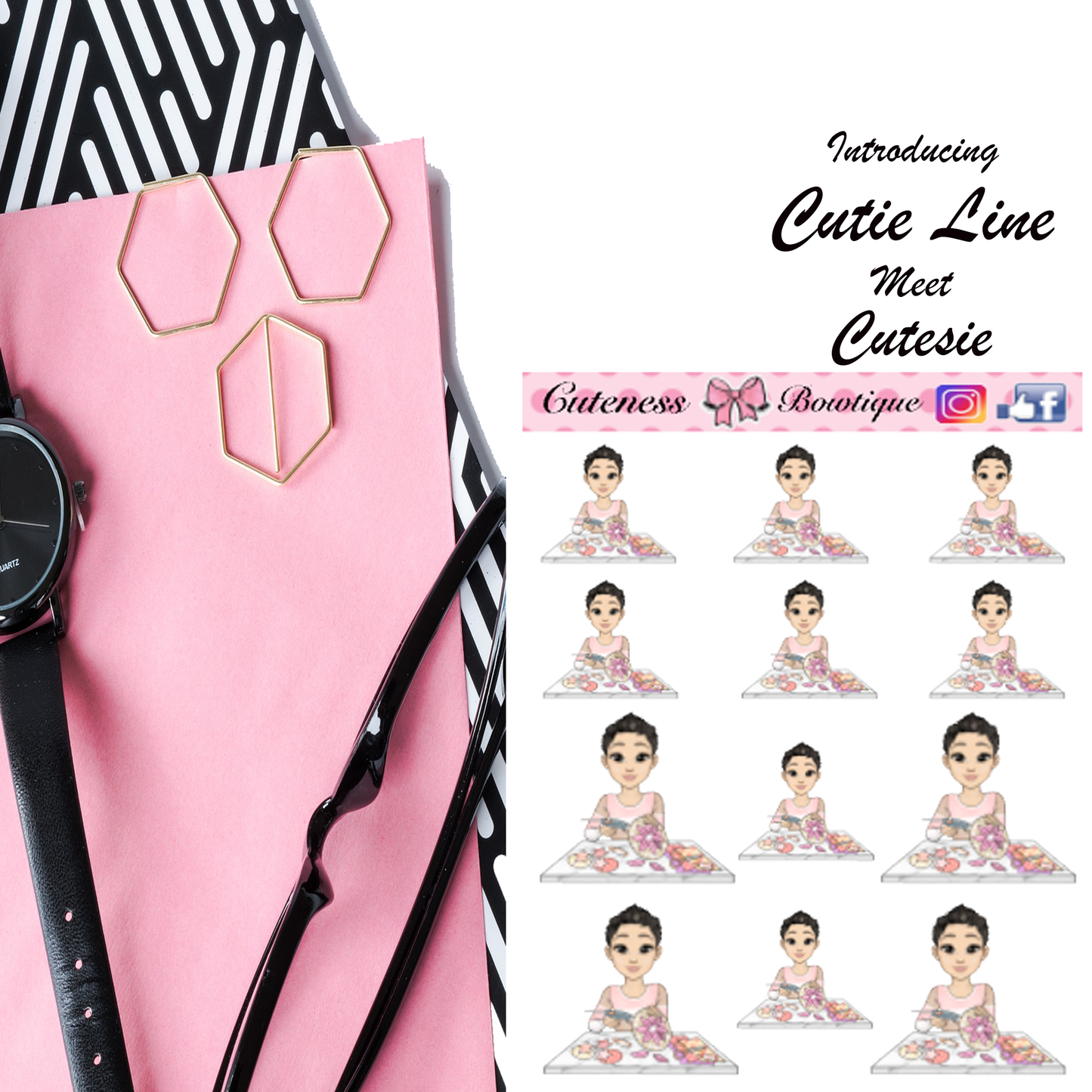 The Cutie Line Icon Sticker Sheet | Cuteness Planner Stickers for Agendas, Planners, Notebooks, Dividers | CUTESIE CRAFTS