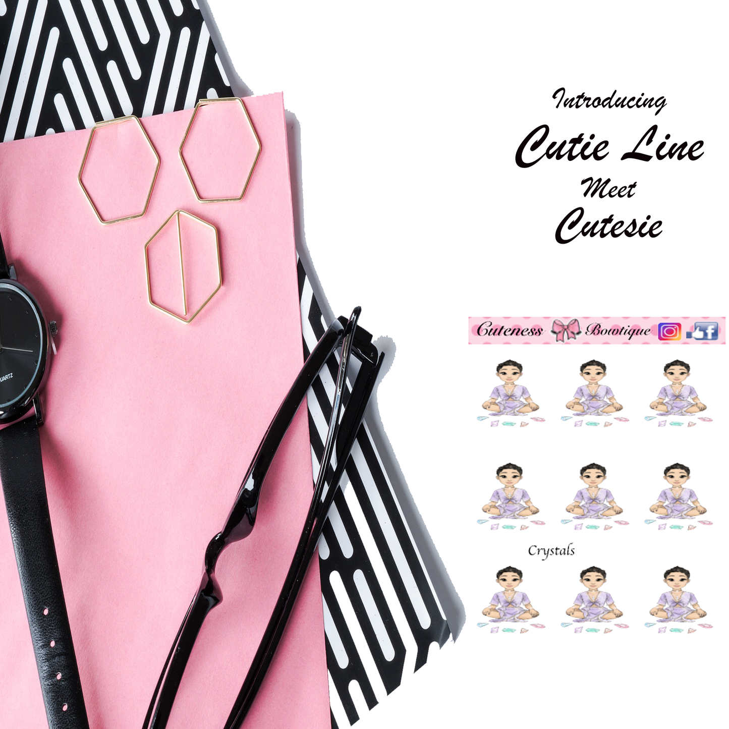 The Cutie Line Icon Sticker Sheet | Cuteness Planner Stickers for Agendas, Planners, Notebooks, Dividers | CRYSTALS