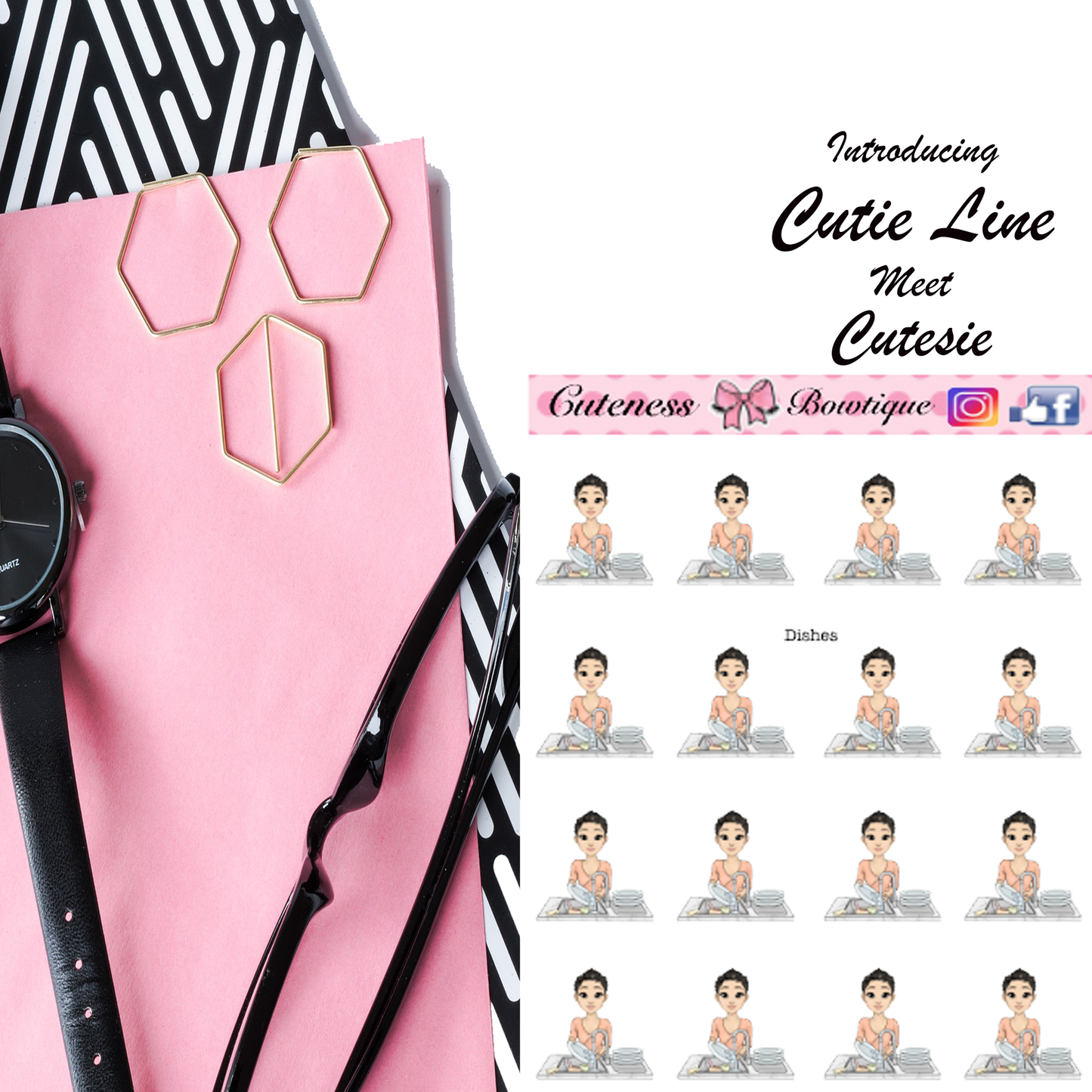 The Cutie Line Icon Sticker Sheet | Cuteness Planner Stickers for Agendas, Planners, Notebooks, Dividers | CUTESIE DISHES