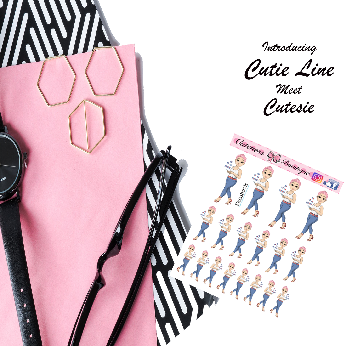 The Cutie Line Icon Sticker Sheet | Cuteness Planner Stickers for Agendas, Planners, Notebooks, Dividers | CUTESIE FACEBOOK