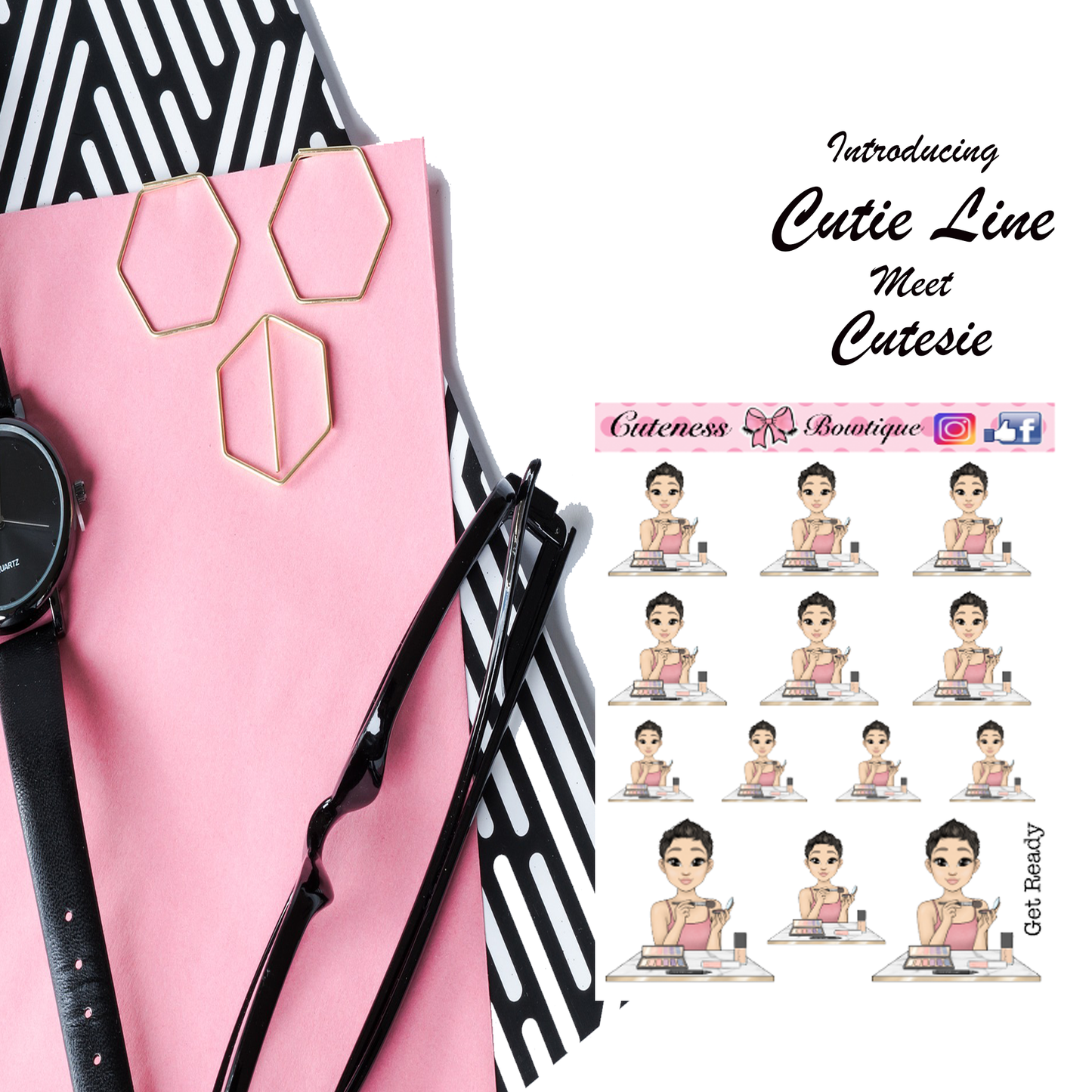 The Cutie Line Icon Sticker Sheet | Cuteness Planner Stickers for Agendas, Planners, Notebooks, Dividers | CUTESIE GET READY