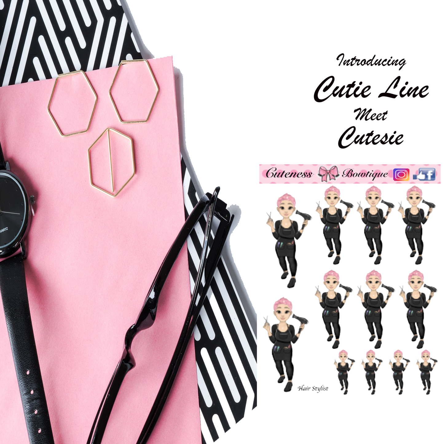 The Cutie Line Icon Sticker Sheet | Cuteness Planner Stickers for Agendas, Planners, Notebooks, Dividers | CUTESIE HAIRSTYLIST