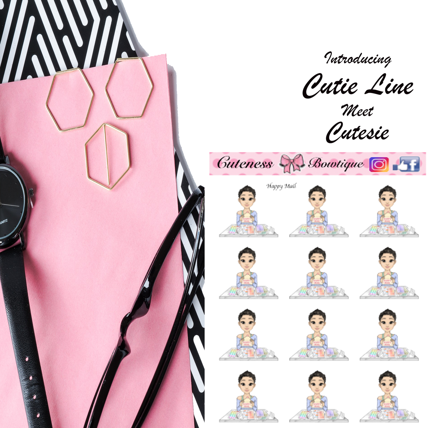 The Cutie Line Icon Sticker Sheet | Cuteness Planner Stickers for Agendas, Planners, Notebooks, Dividers | CUTESIE HAPPY MAIL