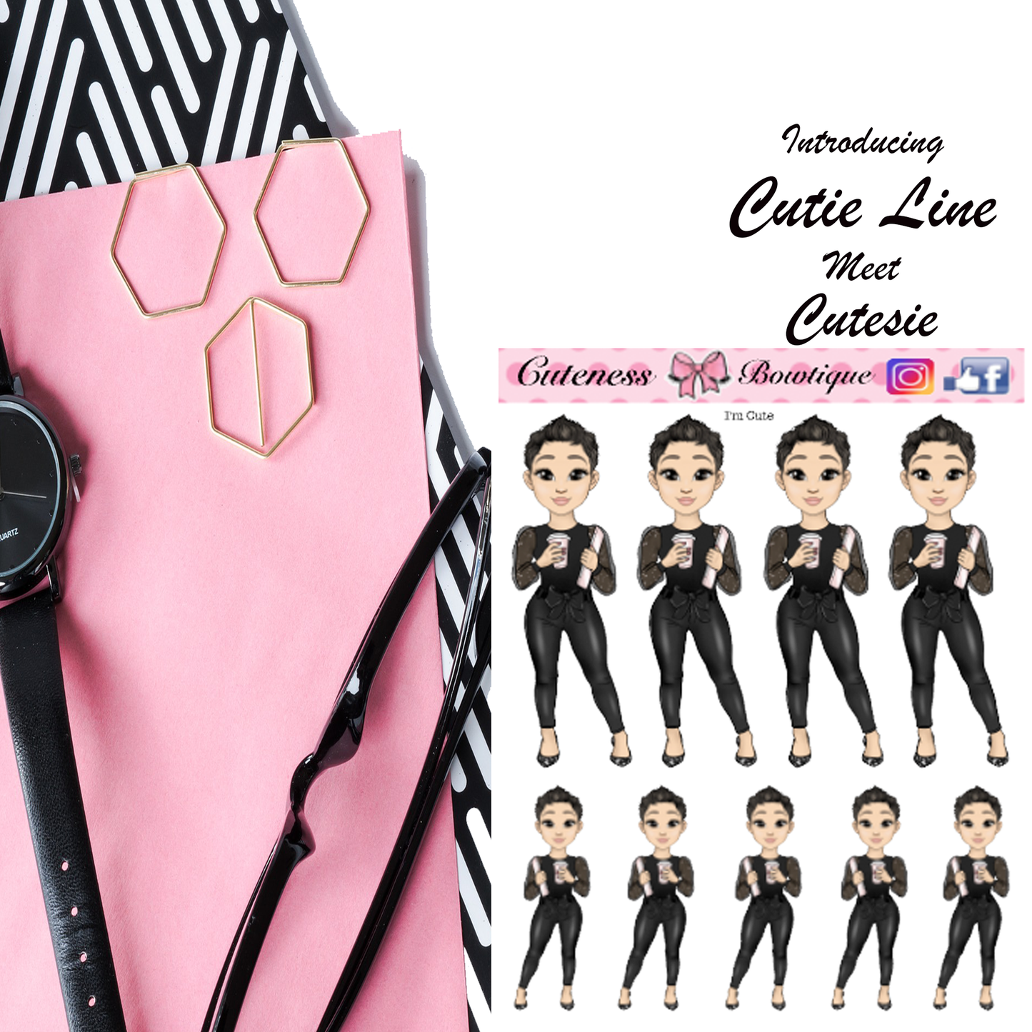 The Cutie Line Icon Sticker Sheet | Cuteness Planner Stickers for Agendas, Planners, Notebooks, Dividers | CUTESIE I'M CUTE