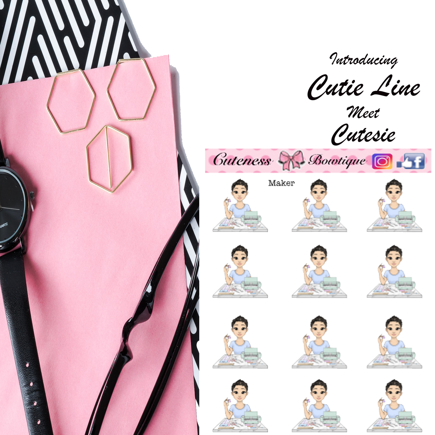 The Cutie Line Icon Sticker Sheet | Cuteness Planner Stickers for Agendas, Planners, Notebooks, Dividers | CUTESIE MAKER