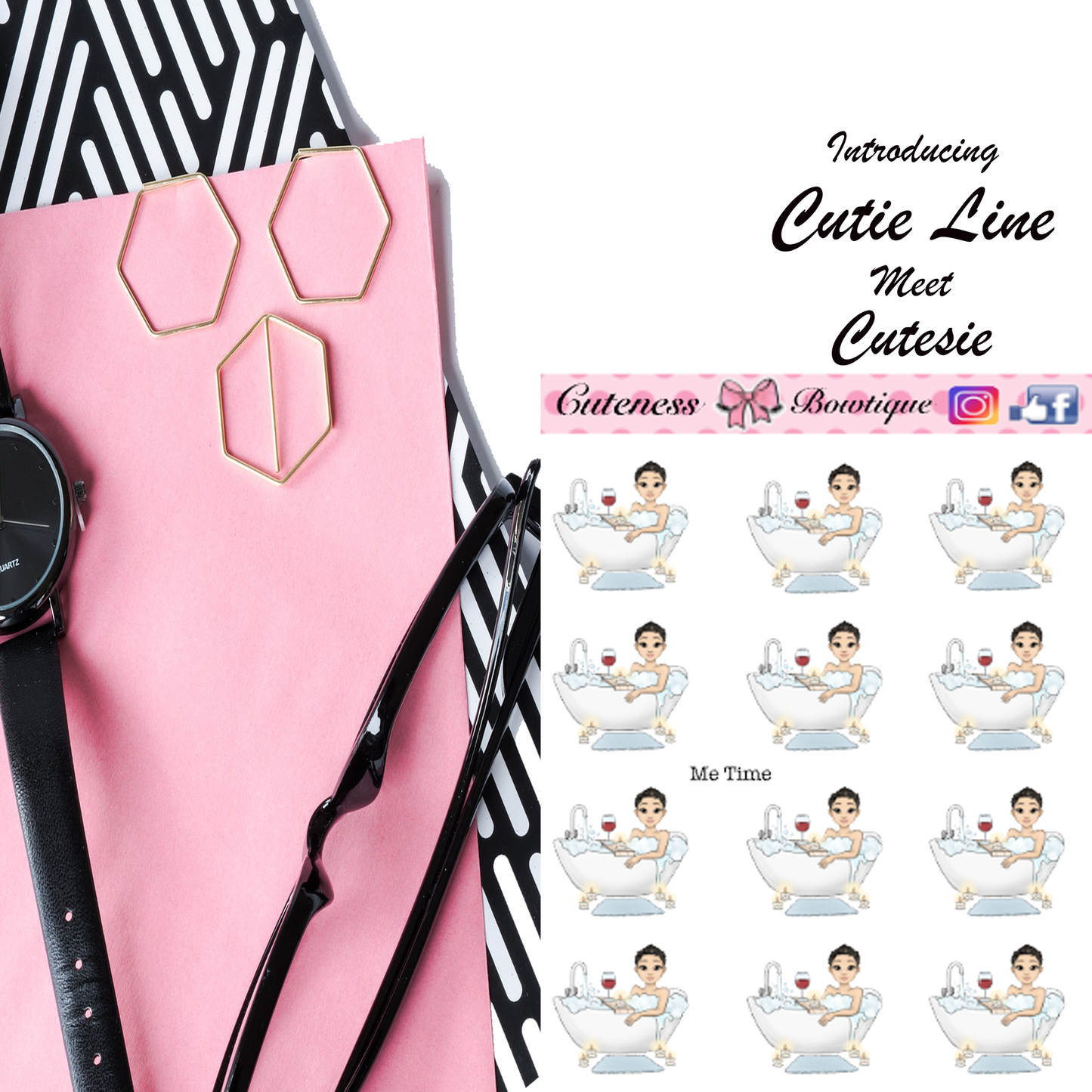 The Cutie Line Icon Sticker Sheet | Cuteness Planner Stickers for Agendas, Planners, Notebooks, Dividers | CUTESIE ME TIME