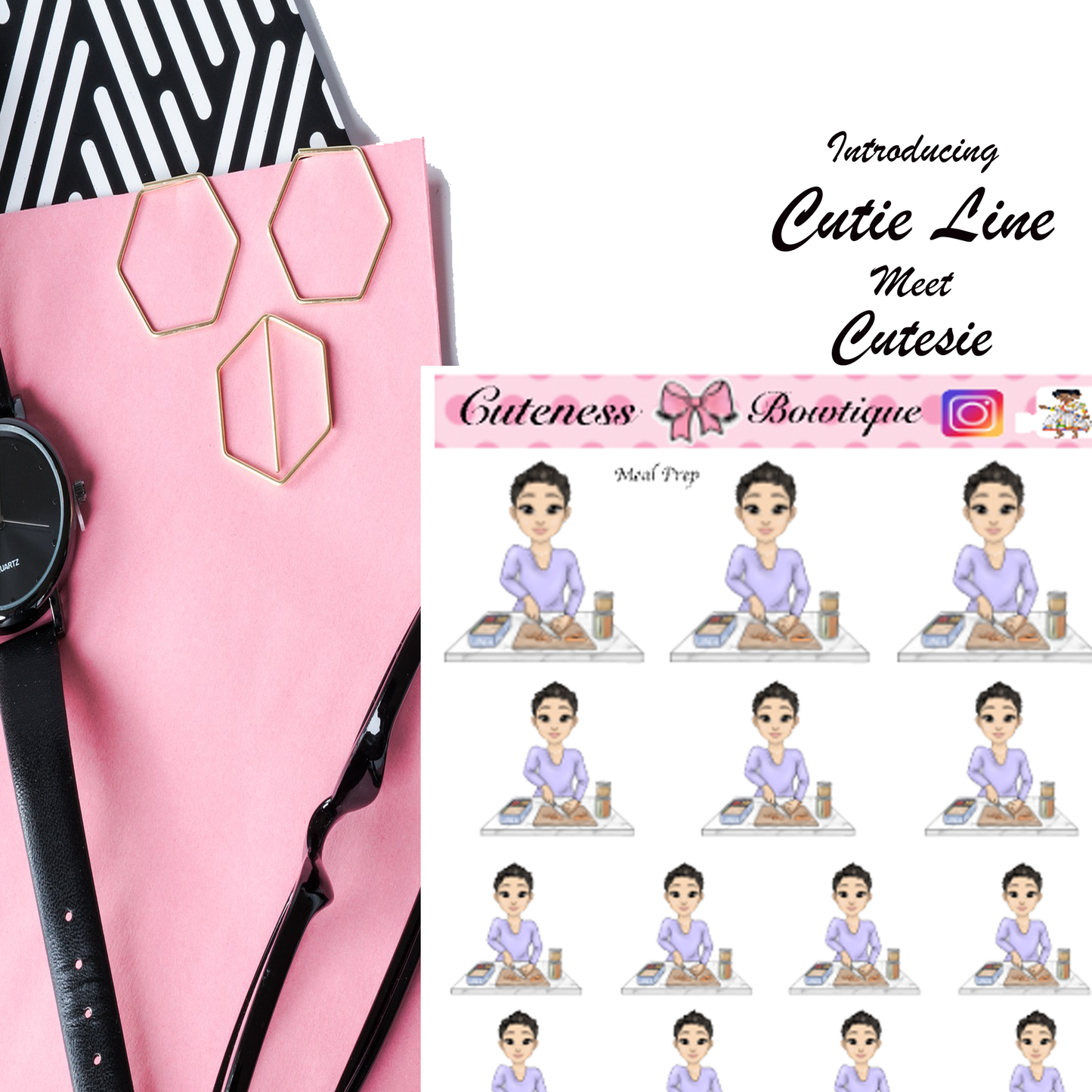 The Cutie Line Icon Sticker Sheet | Cuteness Planner Stickers for Agendas, Planners, Notebooks, Dividers | CUTESIE MEAL PREPS