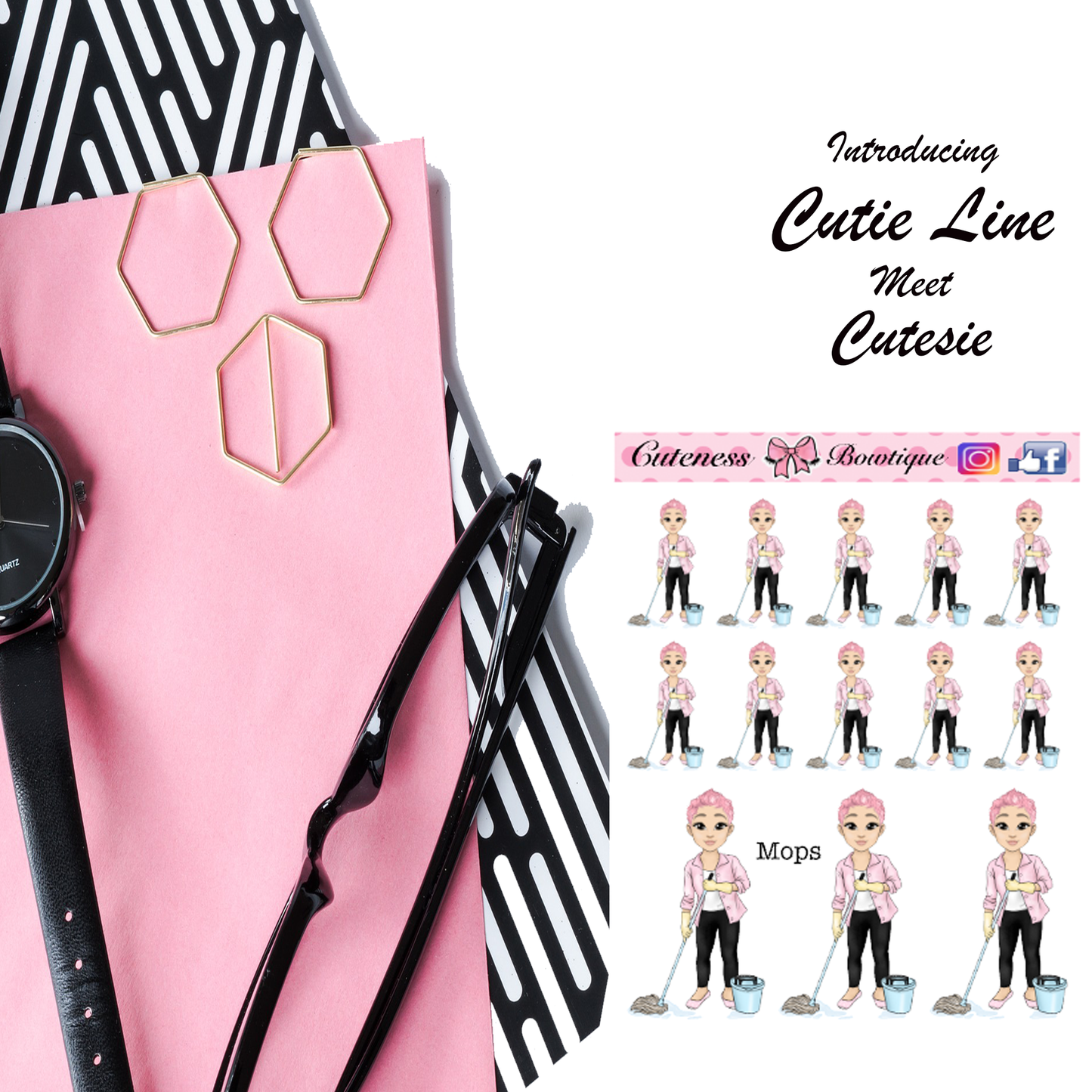 The Cutie Line Icon Sticker Sheet | Cuteness Planner Stickers for Agendas, Planners, Notebooks, Dividers | CUTESIE MOPS