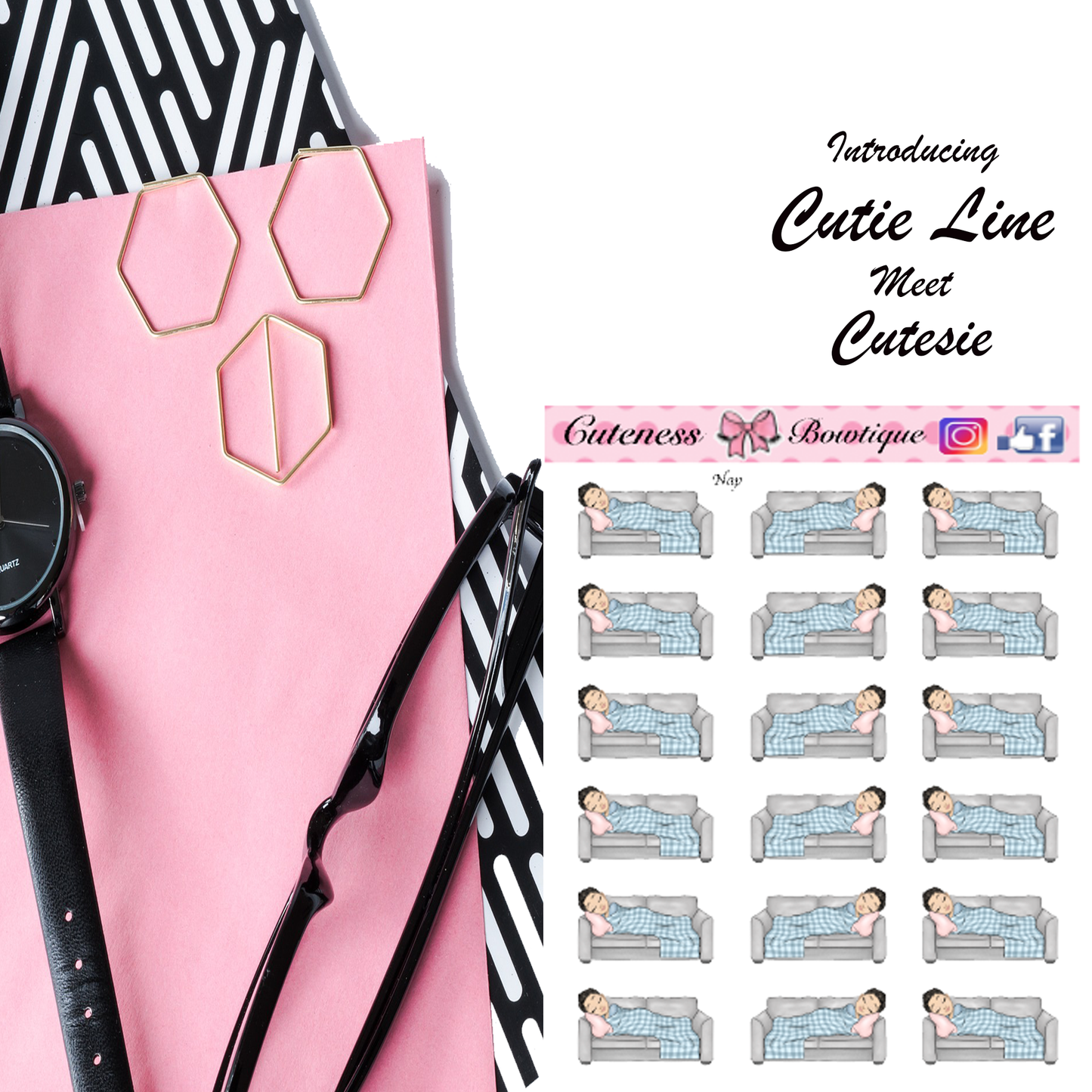 The Cutie Line Icon Sticker Sheet | Cuteness Planner Stickers for Agendas, Planners, Notebooks, Dividers | CUTESIE NAPS