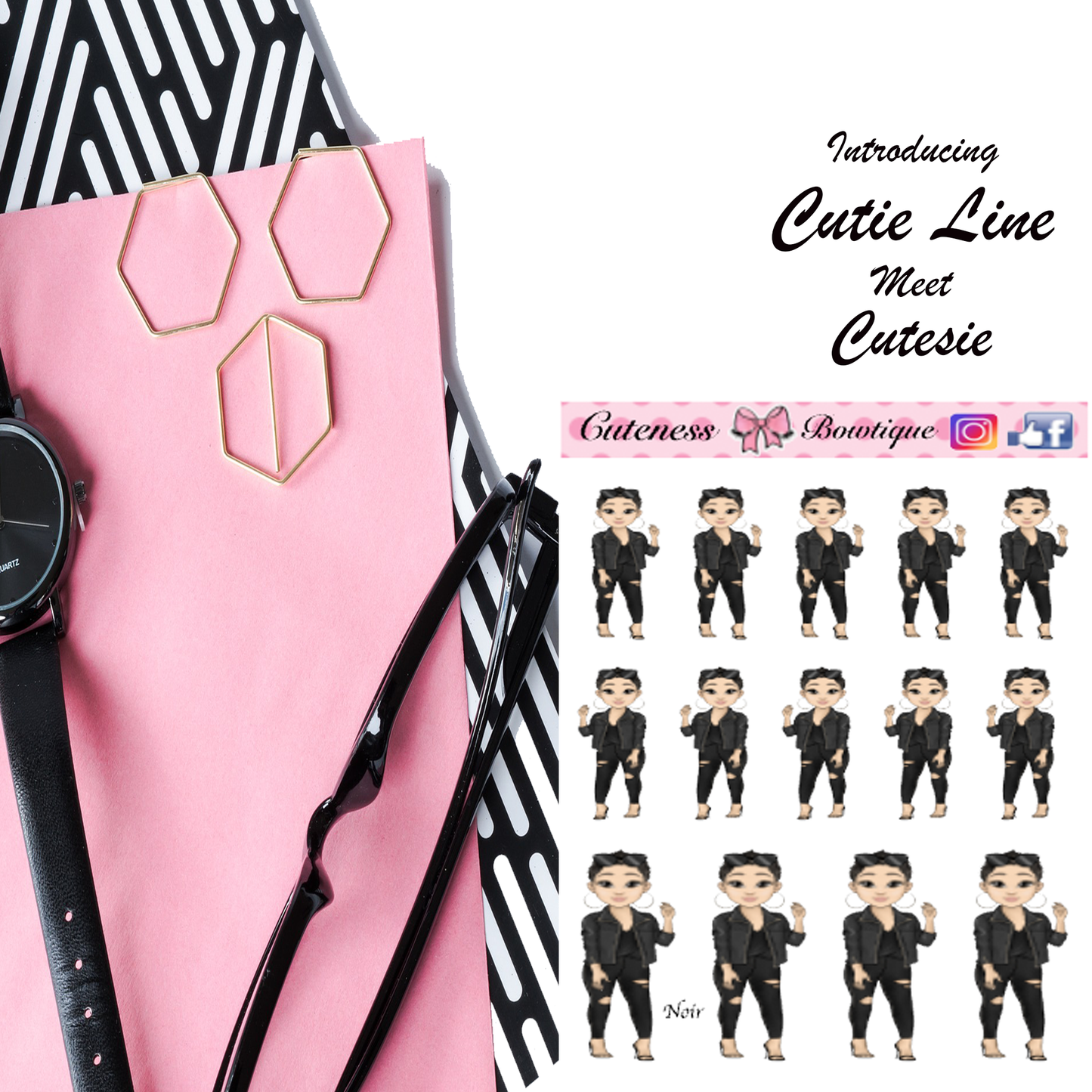 The Cutie Line Icon Sticker Sheet | Cuteness Planner Stickers for Agendas, Planners, Notebooks, Dividers | CUTESIE NOIR