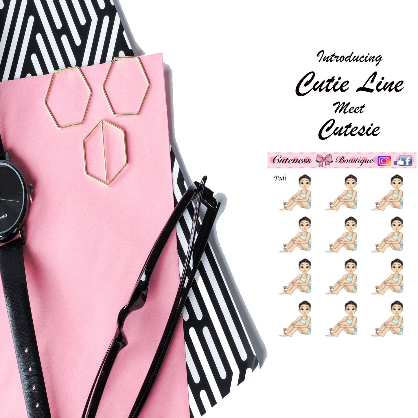 The Cutie Line Icon Sticker Sheet | Cuteness Planner Stickers for Agendas, Planners, Notebooks, Dividers | PEDICURE