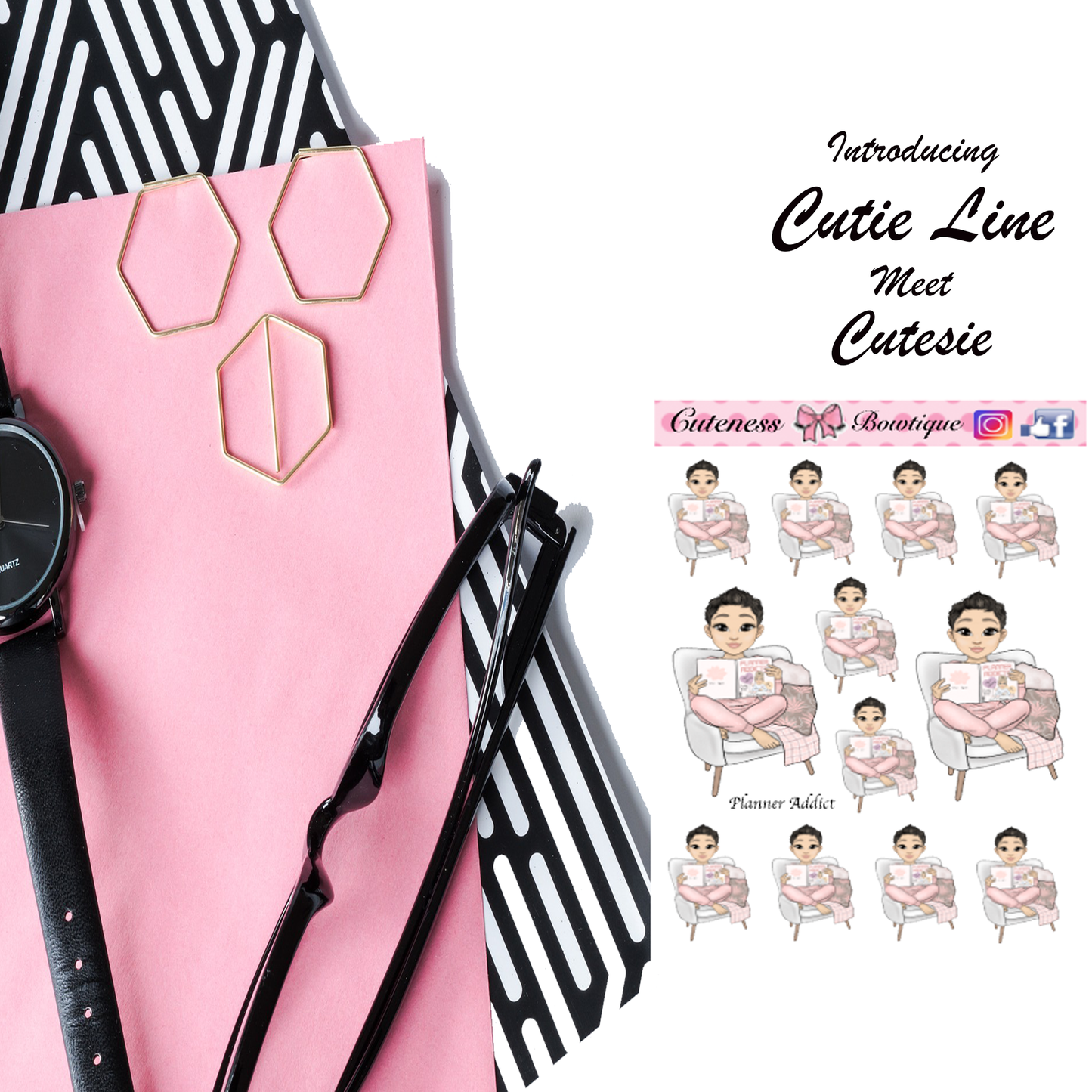 The Cutie Line Icon Sticker Sheet | Cuteness Planner Stickers for Agendas, Planners, Notebooks, Dividers | PLANNER ADDICT
