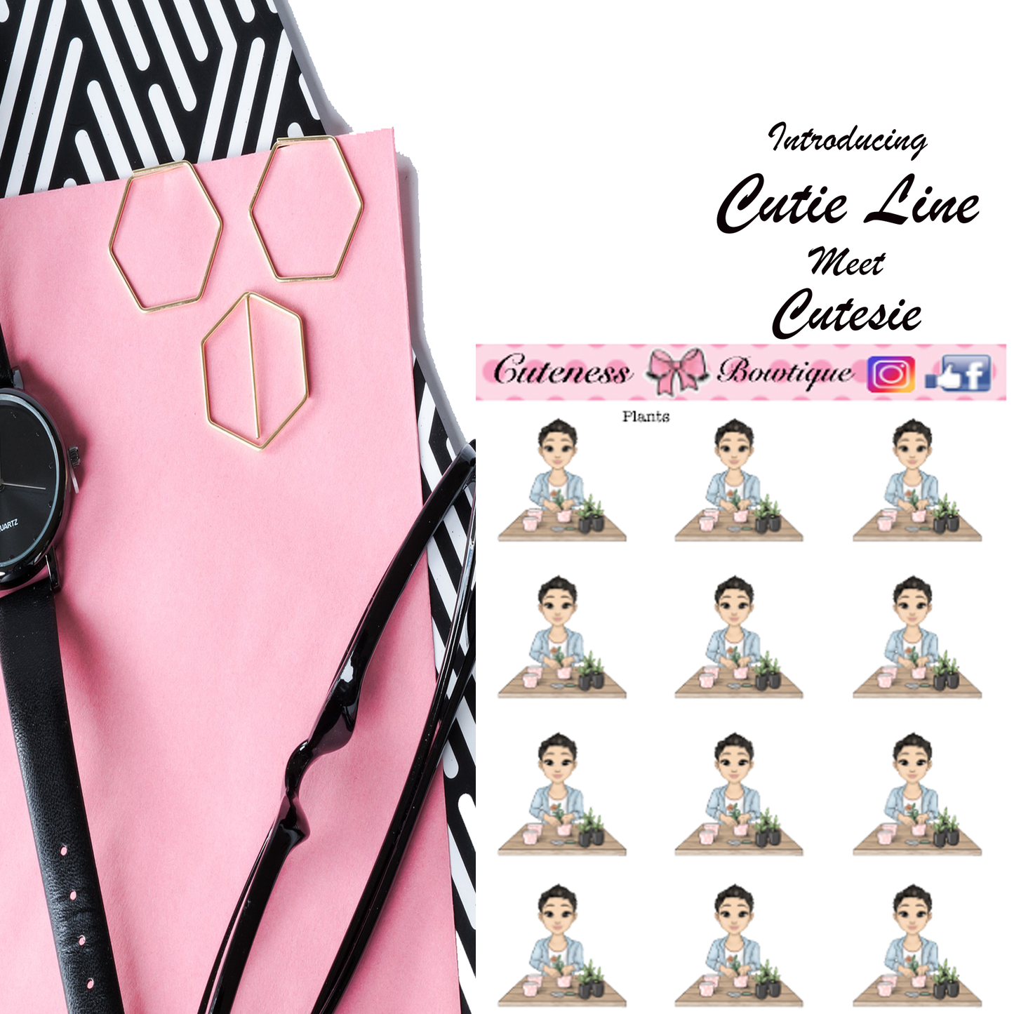 The Cutie Line Icon Sticker Sheet | Cuteness Planner Stickers for Agendas, Planners, Notebooks, Dividers | CUTESIE PLANTS