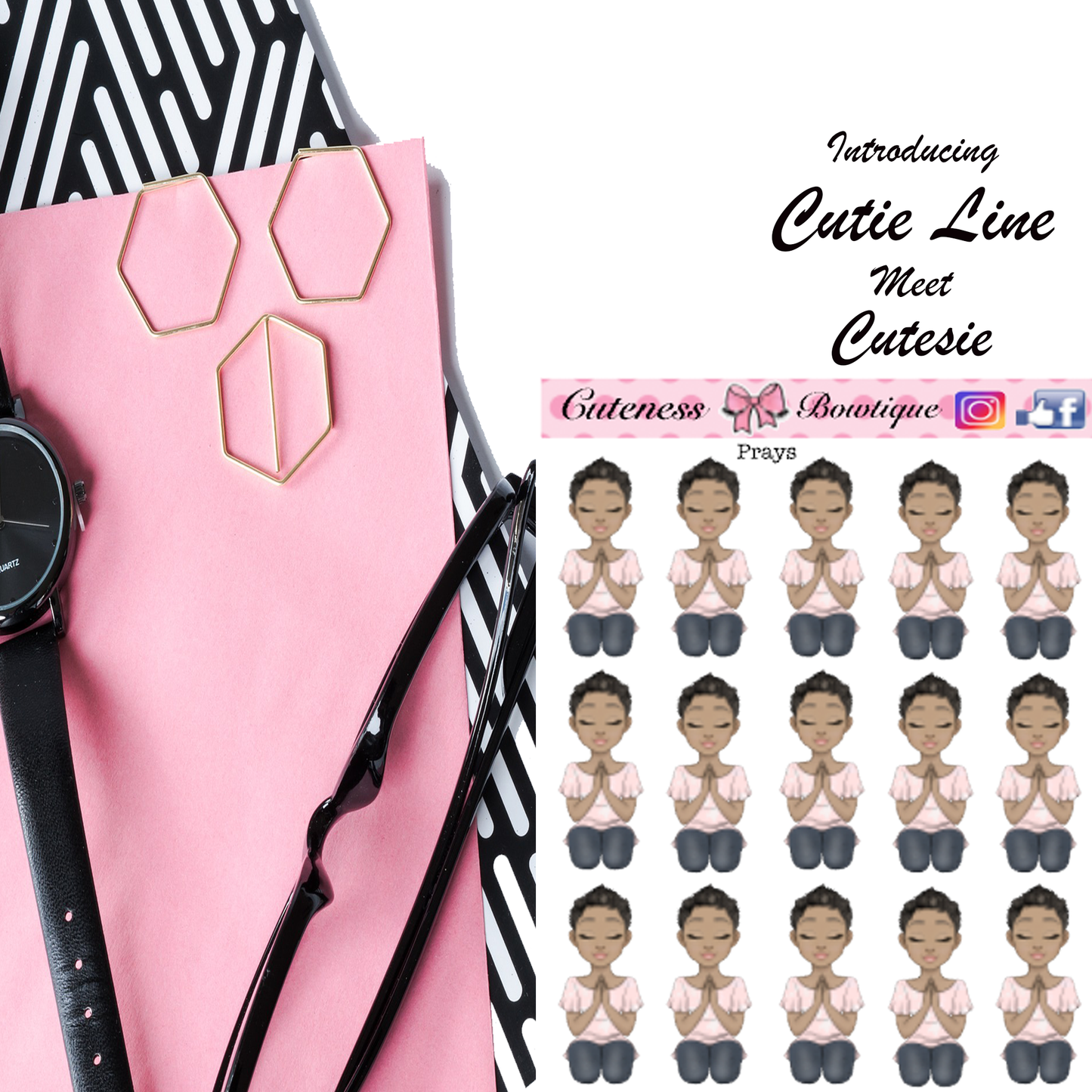 The Cutie Line Icon Sticker Sheet | Cuteness Planner Stickers for Agendas, Planners, Notebooks, Dividers | CUTESIE PRAYS