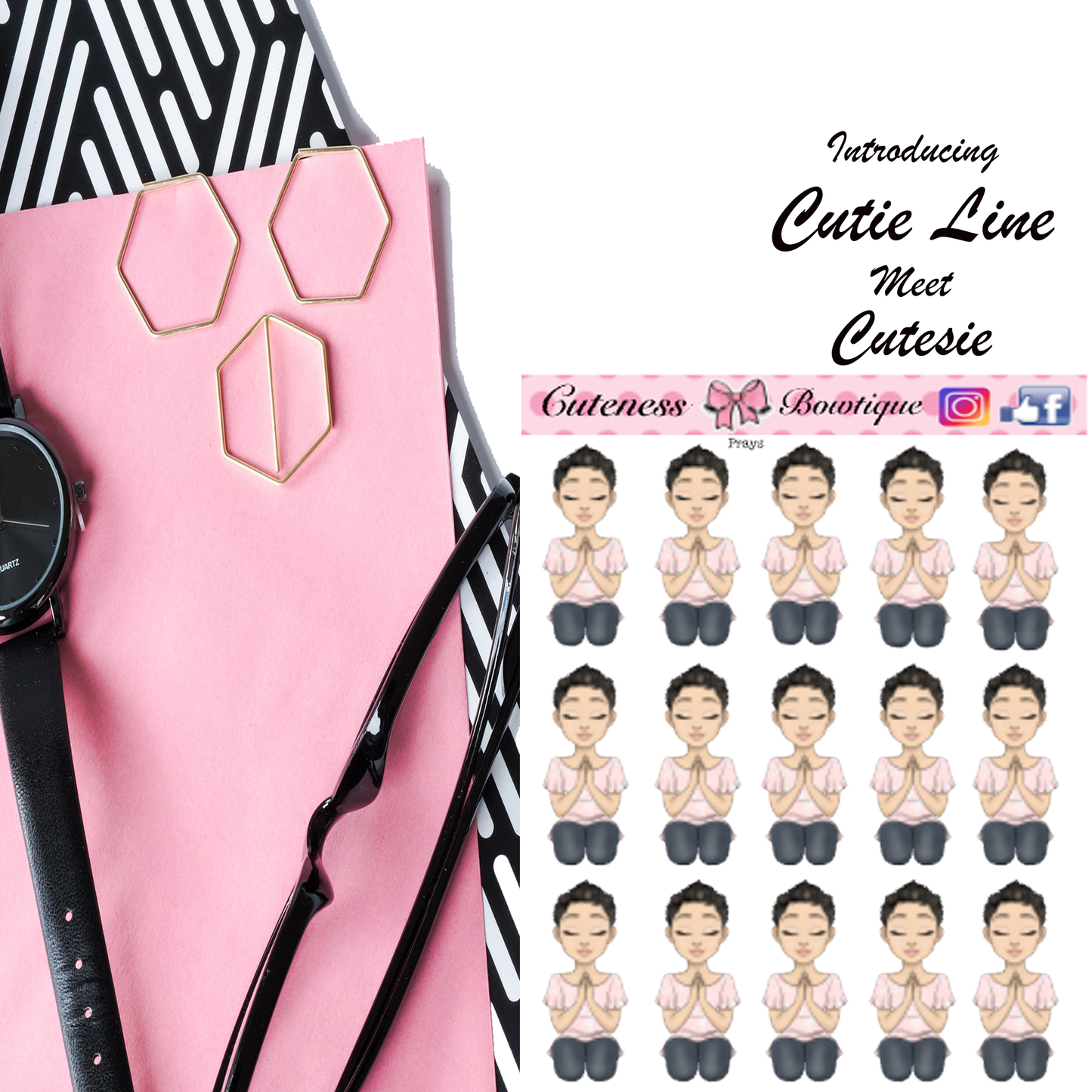 The Cutie Line Icon Sticker Sheet | Cuteness Planner Stickers for Agendas, Planners, Notebooks, Dividers | CUTESIE PRAYS