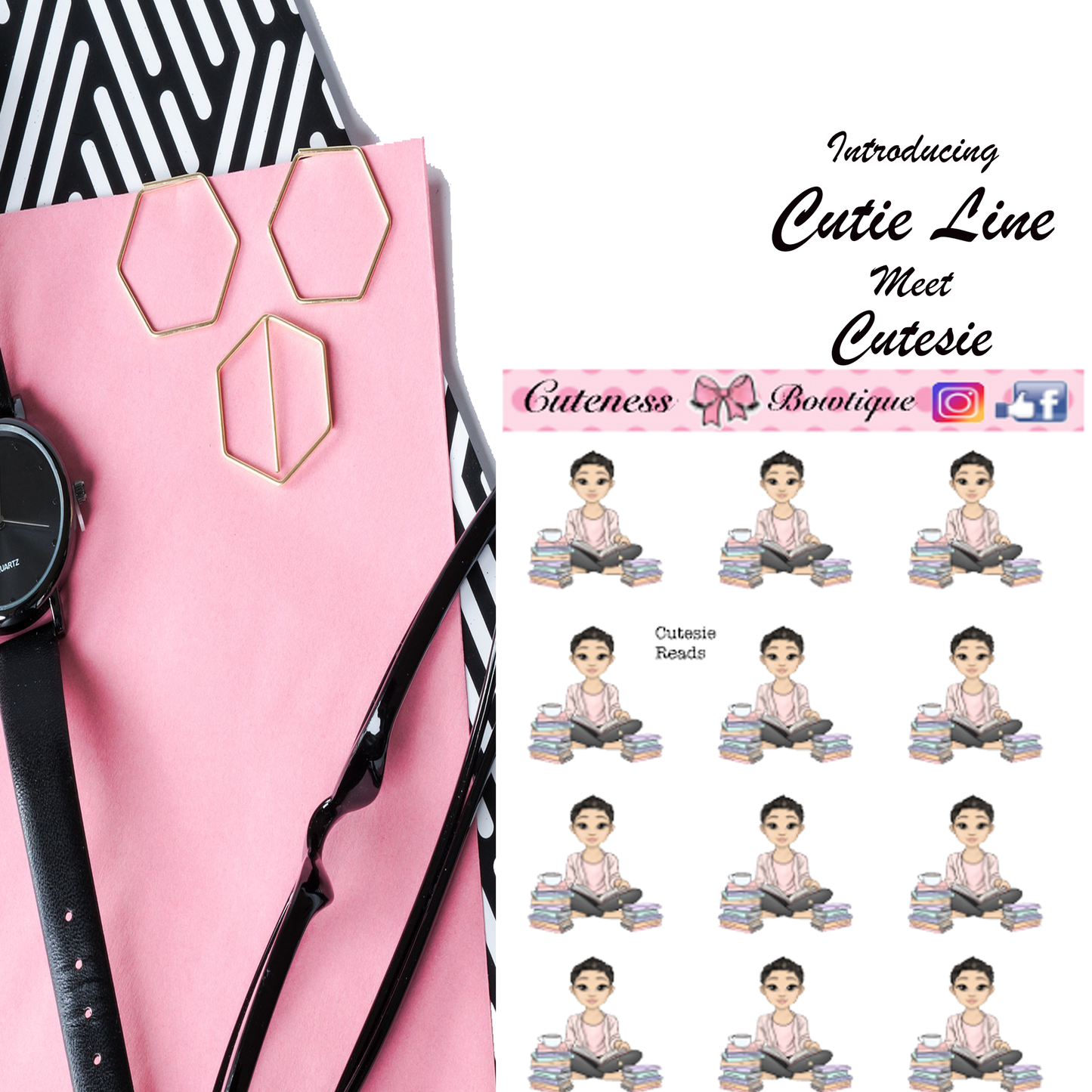 The Cutie Line Icon Sticker Sheet | Cuteness Planner Stickers for Agendas, Planners, Notebooks, Dividers | CUTESIE READS