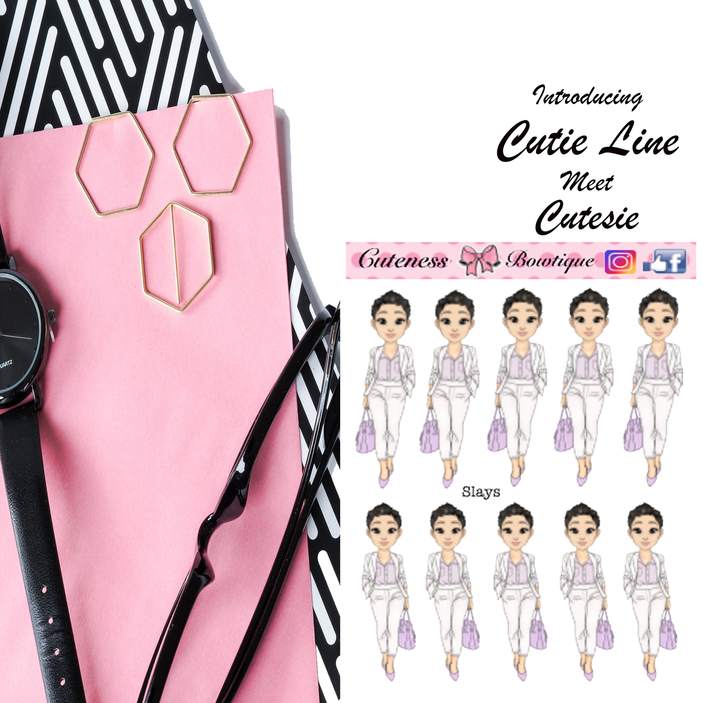 The Cutie Line Icon Sticker Sheet | Cuteness Planner Stickers for Agendas, Planners, Notebooks, Dividers | CUTESIE SLAYS