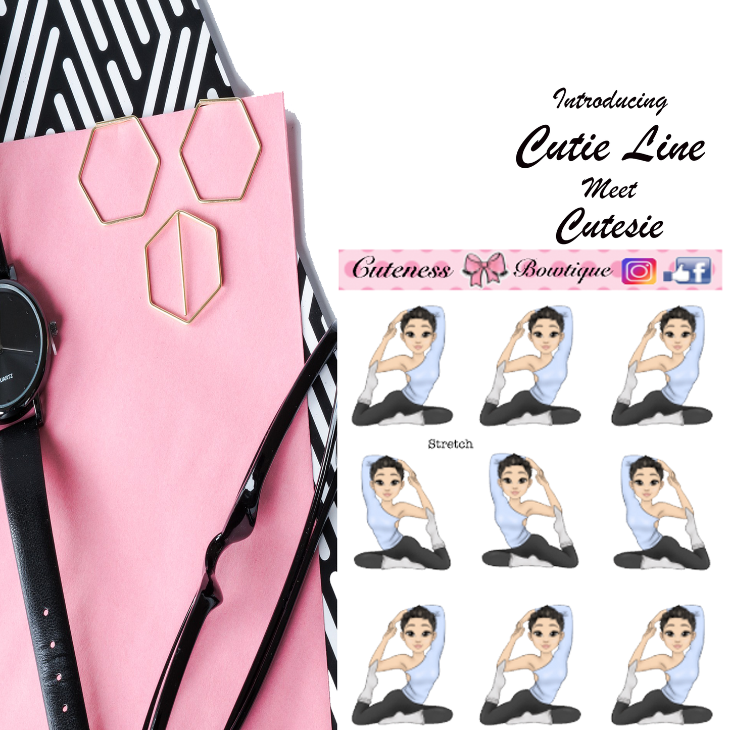 The Cutie Line Icon Sticker Sheet | Cuteness Planner Stickers for Agendas, Planners, Notebooks, Dividers | CUTESIE STRETCH