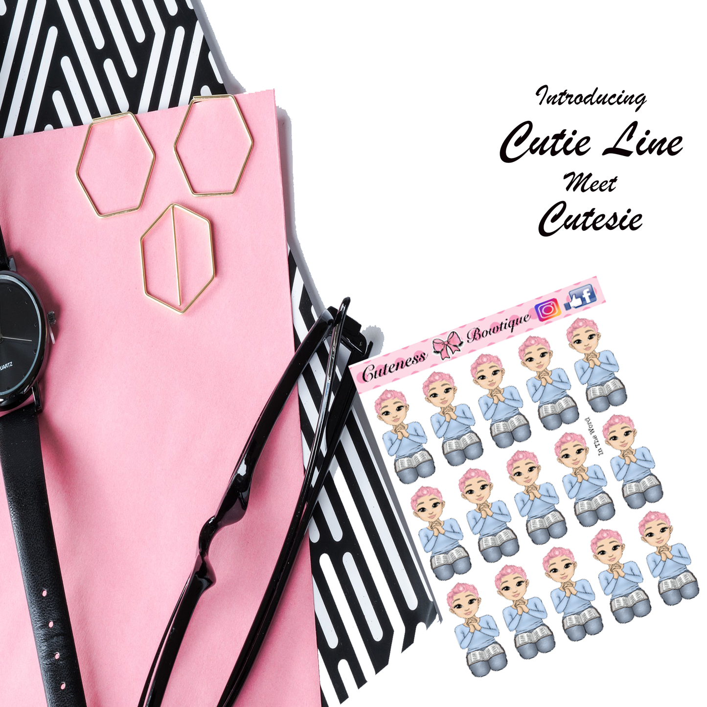 The Cutie Line Icon Sticker Sheet | Cuteness Planner Stickers for Agendas, Planners, Notebooks, Dividers | CUTESIE IN THE WORD