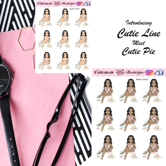 The Cutie Line Icon Sticker Sheet | Cuteness Planner Stickers for Agendas, Planners, Notebooks, Dividers | BEACH VIBES