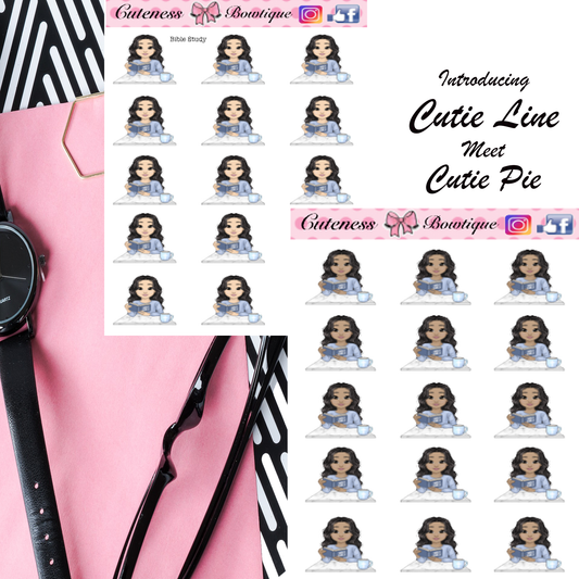The Cutie Line Icon Sticker Sheet | Cuteness Planner Stickers for Agendas, Planners, Notebooks, Dividers | CUTIE PIE BIBLE STUDY