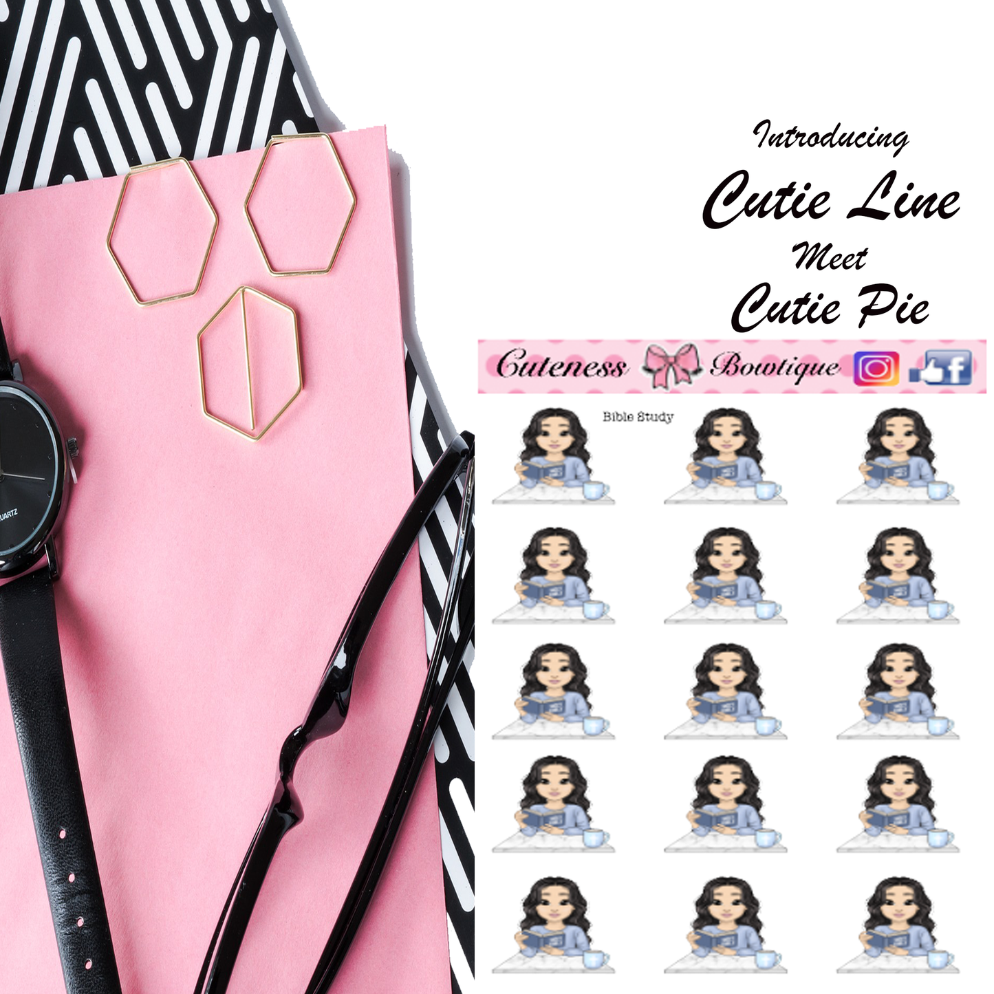 The Cutie Line Icon Sticker Sheet | Cuteness Planner Stickers for Agendas, Planners, Notebooks, Dividers | CUTIE PIE BIBLE STUDY