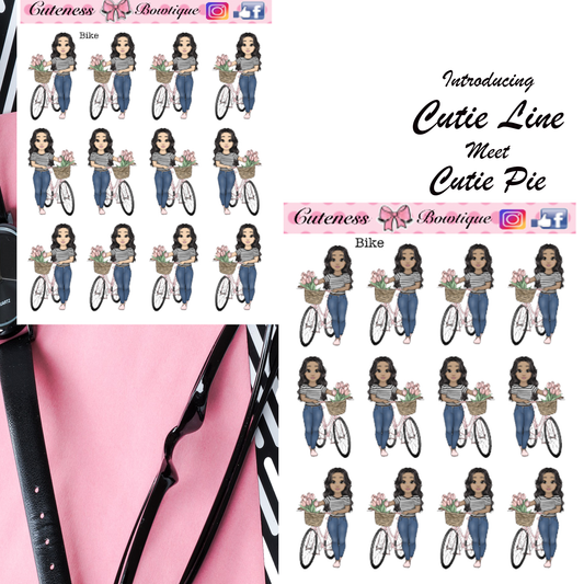 The Cutie Line Icon Sticker Sheet | Cuteness Planner Stickers for Agendas, Planners, Notebooks, Dividers | CUTIE PIE BIKE