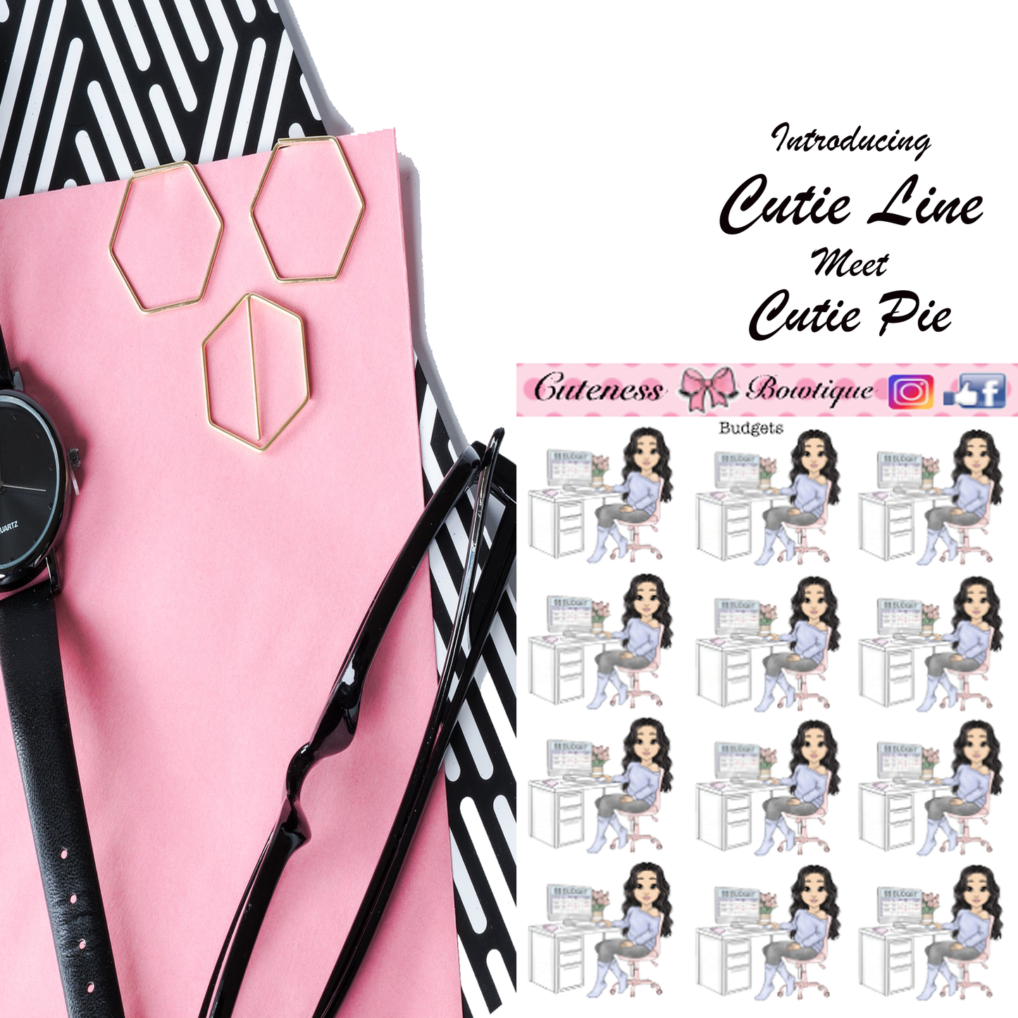 The Cutie Line Icon Sticker Sheet | Cuteness Planner Stickers for Agendas, Planners, Notebooks, Dividers | BUDGETS