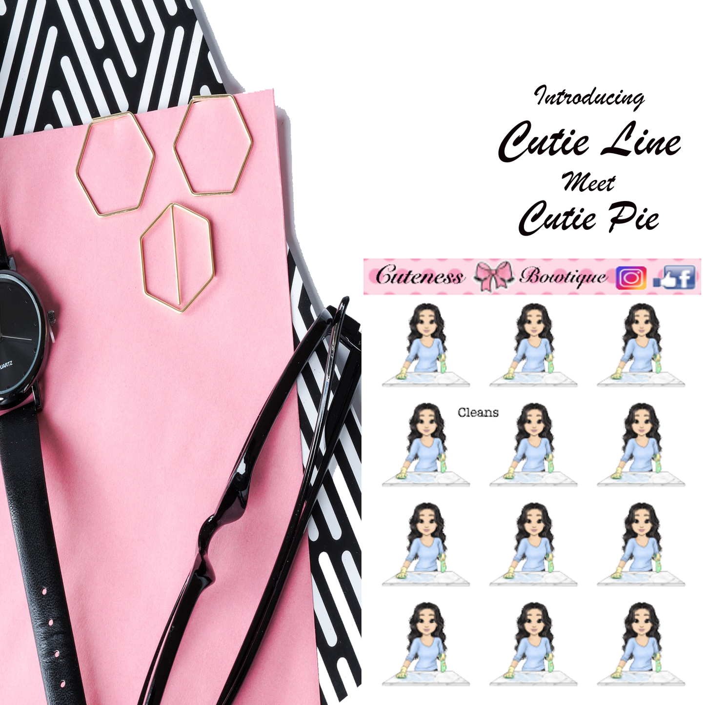 The Cutie Line Icon Sticker Sheet | Cuteness Planner Stickers for Agendas, Planners, Notebooks, Dividers | CLEANS