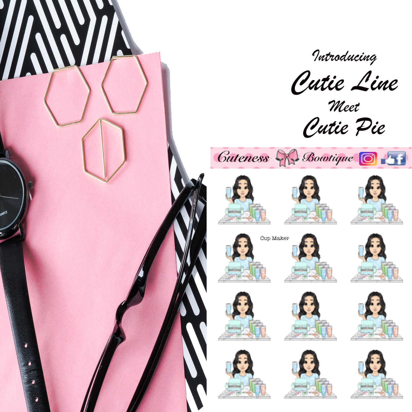 The Cutie Line Icon Sticker Sheet | Cuteness Planner Stickers for Agendas, Planners, Notebooks, Dividers | CUP MAKER