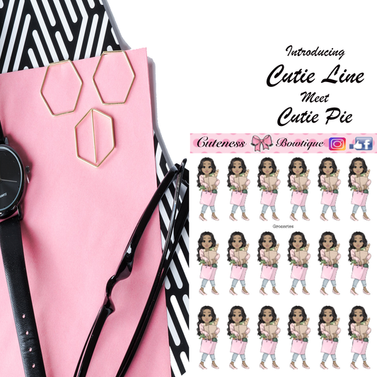 The Cutie Line Icon Sticker Sheet | Cuteness Planner Stickers for Agendas, Planners, Notebooks, Dividers | GROCERIES