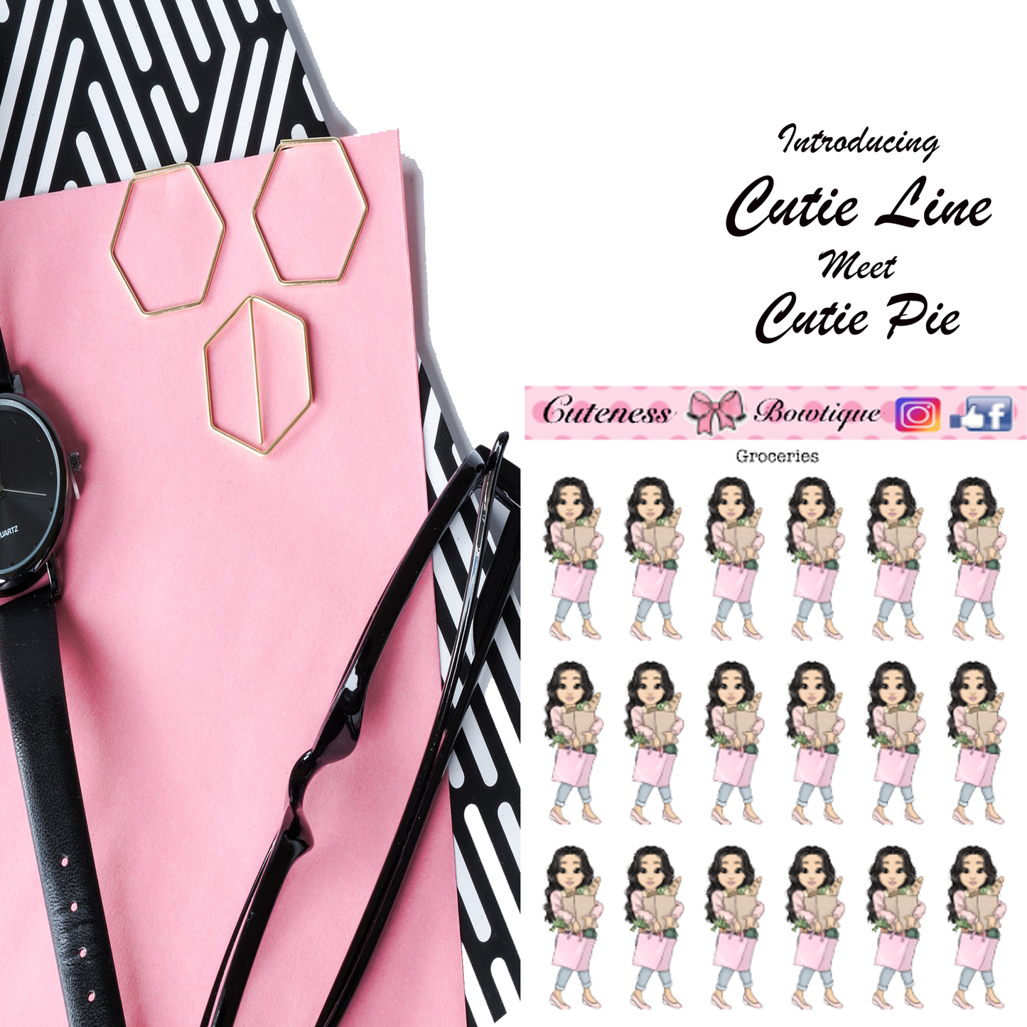 The Cutie Line Icon Sticker Sheet | Cuteness Planner Stickers for Agendas, Planners, Notebooks, Dividers | GROCERIES