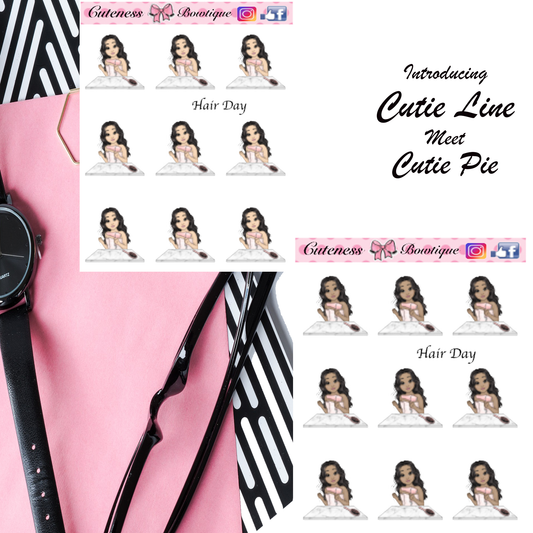 The Cutie Line Icon Sticker Sheet | Cuteness Planner Stickers for Agendas, Planners, Notebooks, Dividers | HAIR DAY