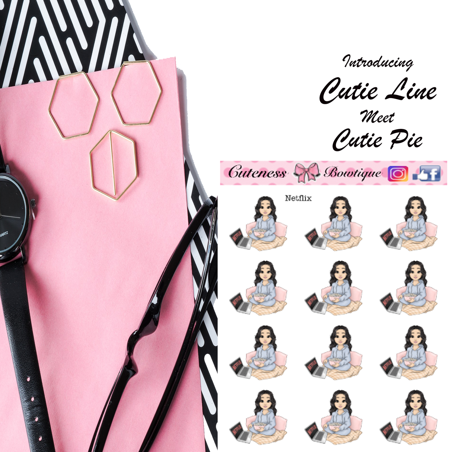 The Cutie Line Icon Sticker Sheet | Cuteness Planner Stickers for Agendas, Planners, Notebooks, Dividers | NETFLIX