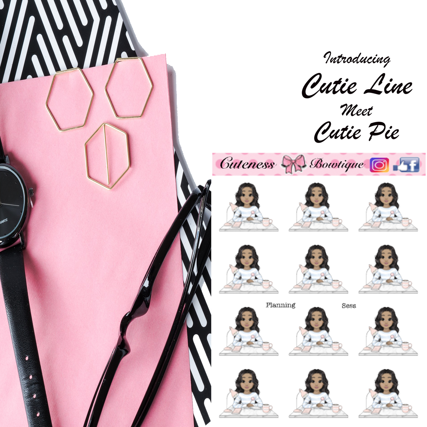 The Cutie Line Icon Sticker Sheet | Cuteness Planner Stickers for Agendas, Planners, Notebooks, Dividers |  PLANNER SESS