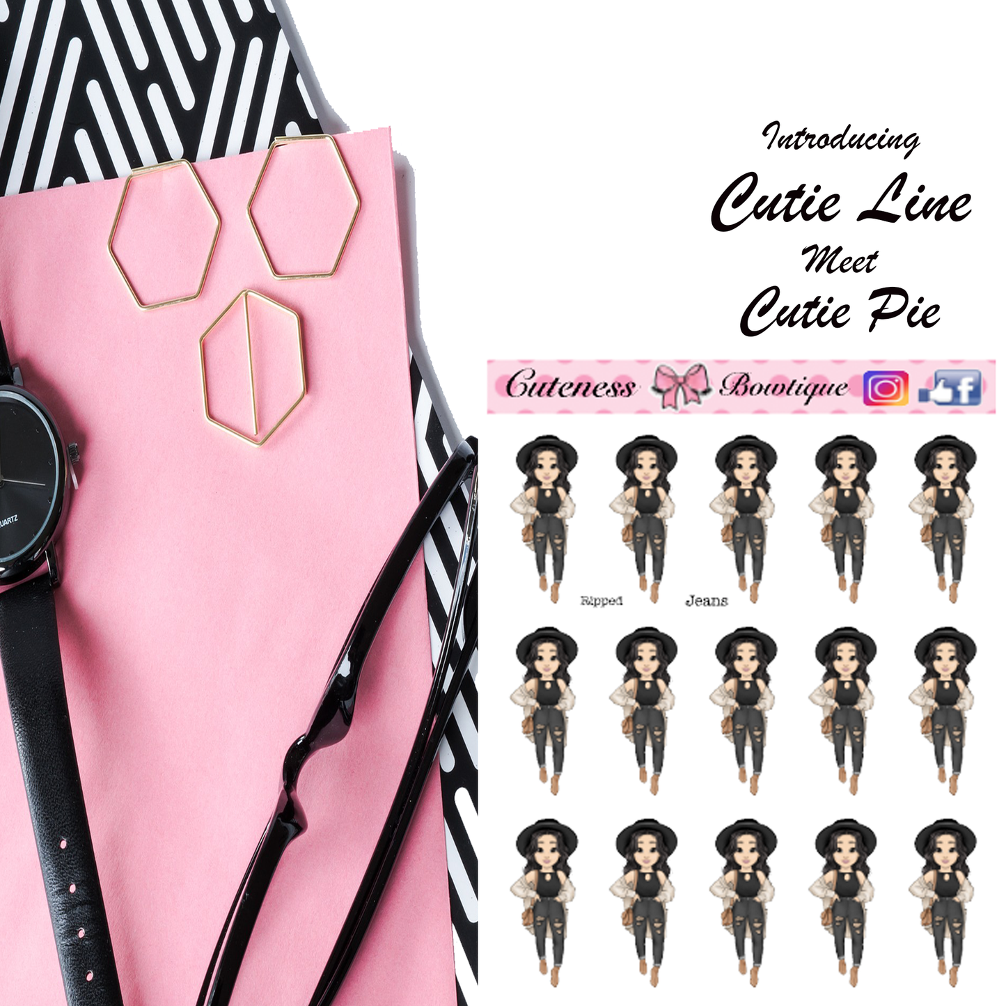 The Cutie Line Icon Sticker Sheet | Cuteness Planner Stickers for Agendas, Planners, Notebooks, Dividers | RIPPED JEANS