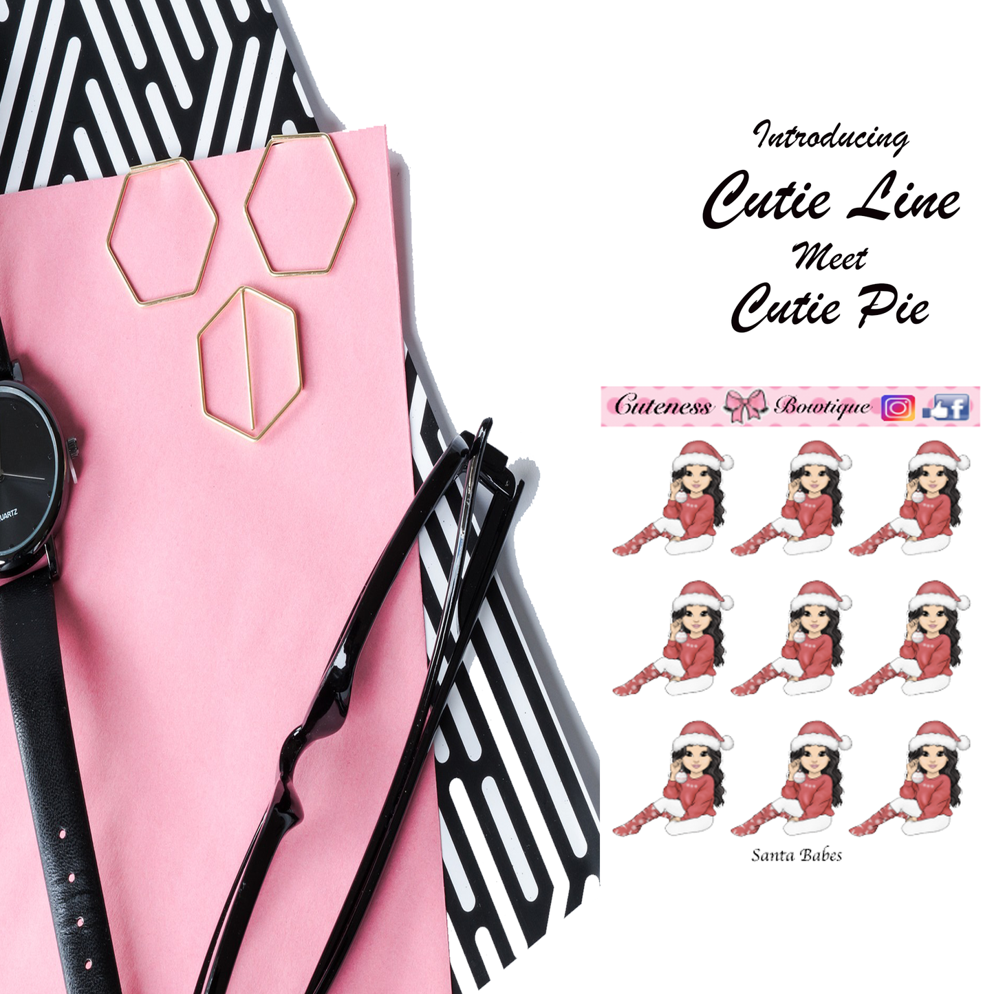 The Cutie Line Icon Sticker Sheet | Cuteness Planner Stickers for Agendas, Planners, Notebooks, Dividers | SANTA BABES