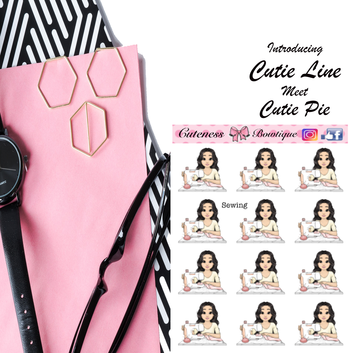 The Cutie Line Icon Sticker Sheet | Cuteness Planner Stickers for Agendas, Planners, Notebooks, Dividers | SEWING