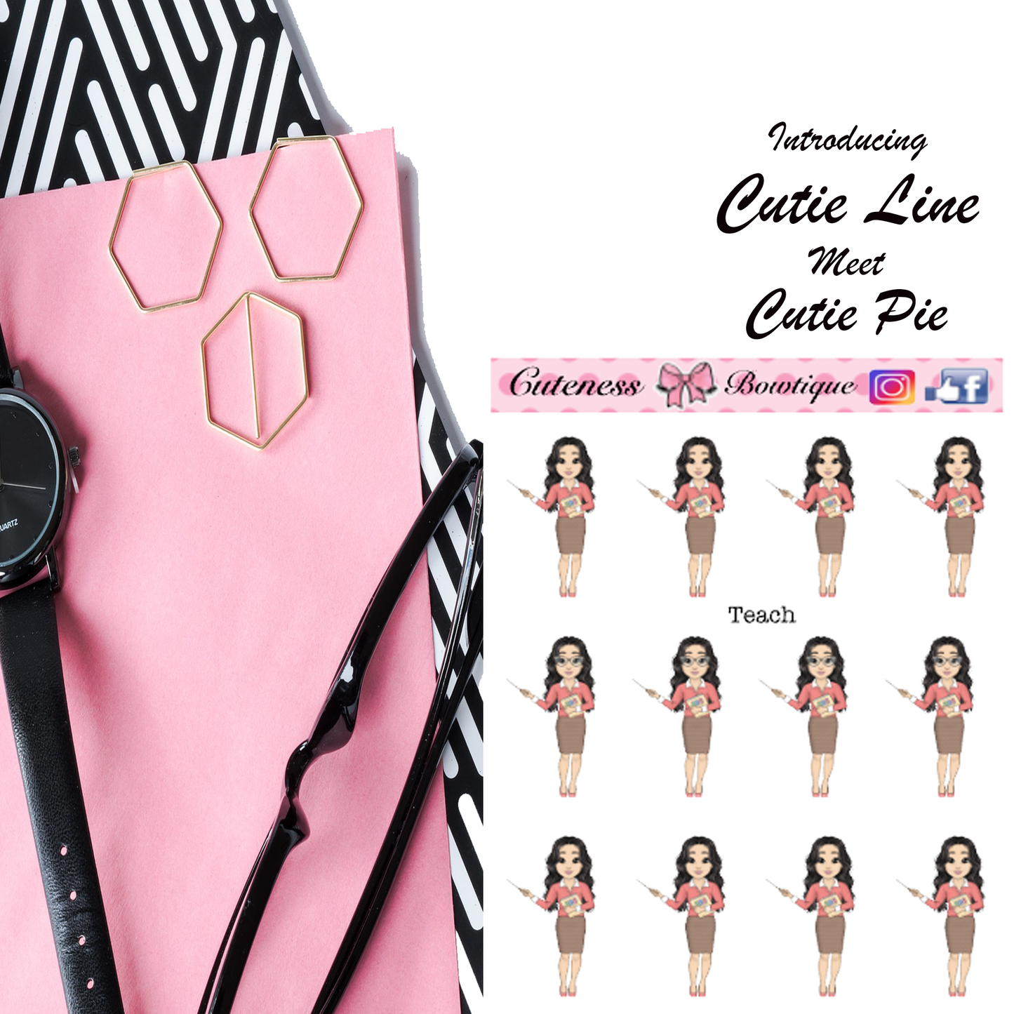 The Cutie Line Icon Sticker Sheet | Cuteness Planner Stickers for Agendas, Planners, Notebooks, Dividers | TEACH