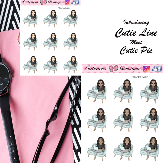 The Cutie Line Icon Sticker Sheet | Cuteness Planner Stickers for Agendas, Planners, Notebooks, Dividers | WORKAHOLIC