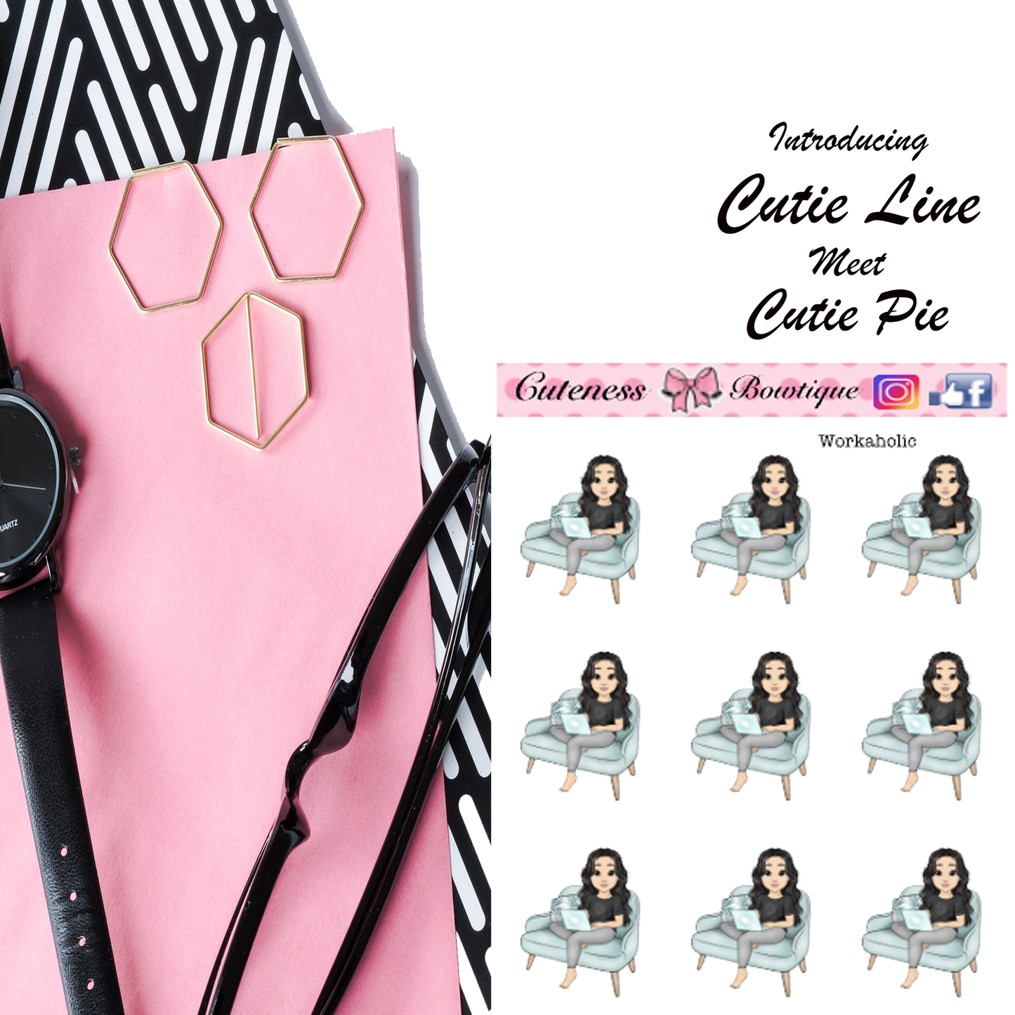 The Cutie Line Icon Sticker Sheet | Cuteness Planner Stickers for Agendas, Planners, Notebooks, Dividers | WORKAHOLIC