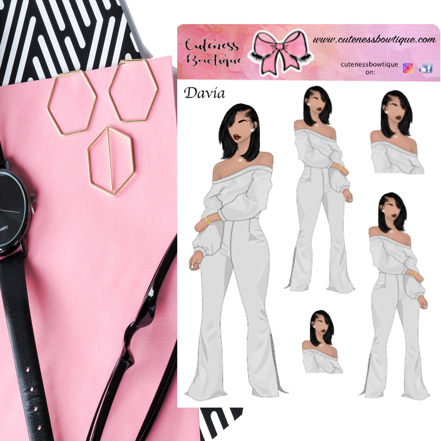 The ABSTRACT ART Cuteness Doll Collection Sticker Sheet | Cuteness Planner Stickers for Agendas, Planners, Notebooks, Dividers | DAVIA