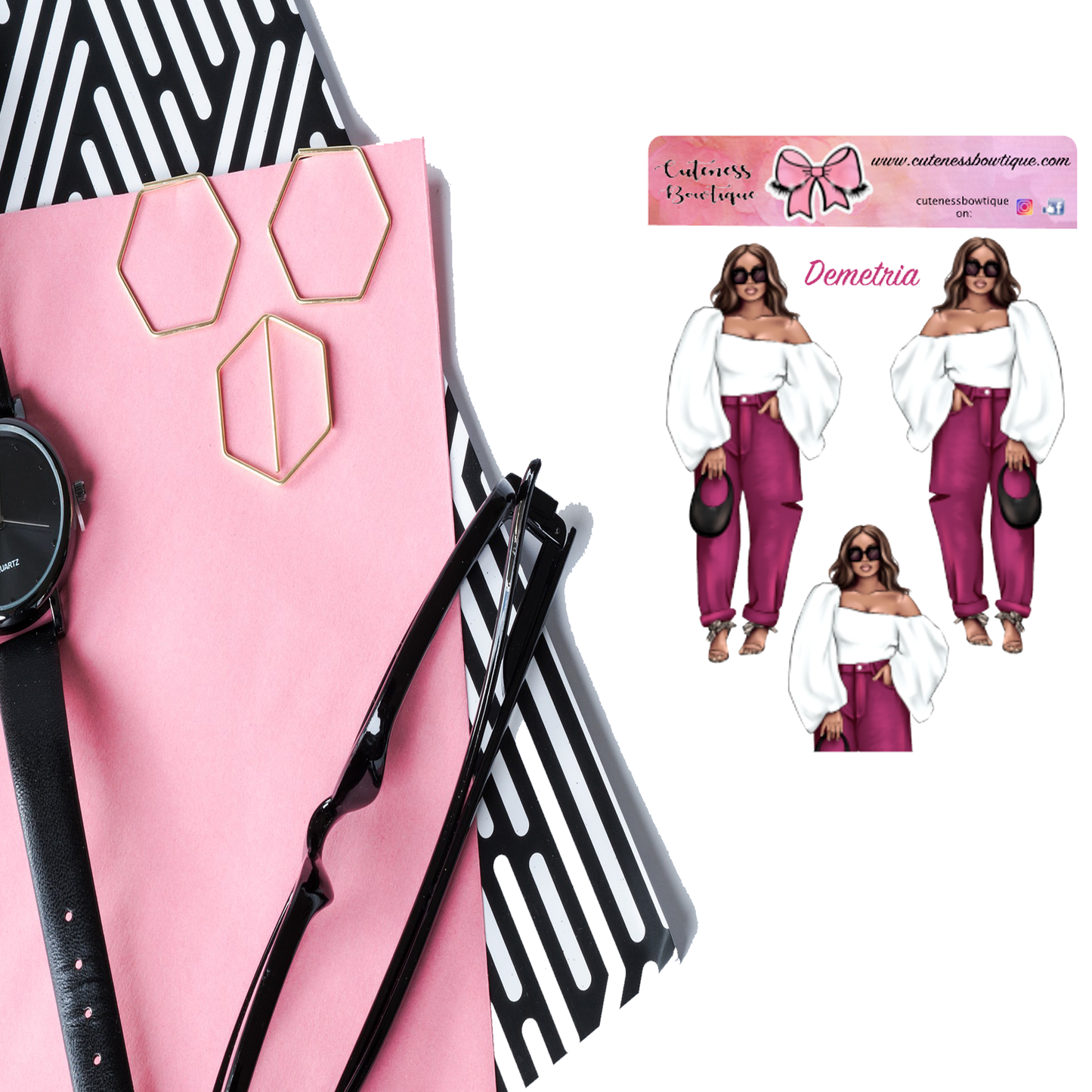 The Cuteness Doll Collection Sticker Sheet | Cuteness Planner Stickers for Agendas, Planners, Notebooks, Dividers | DEMETRIA