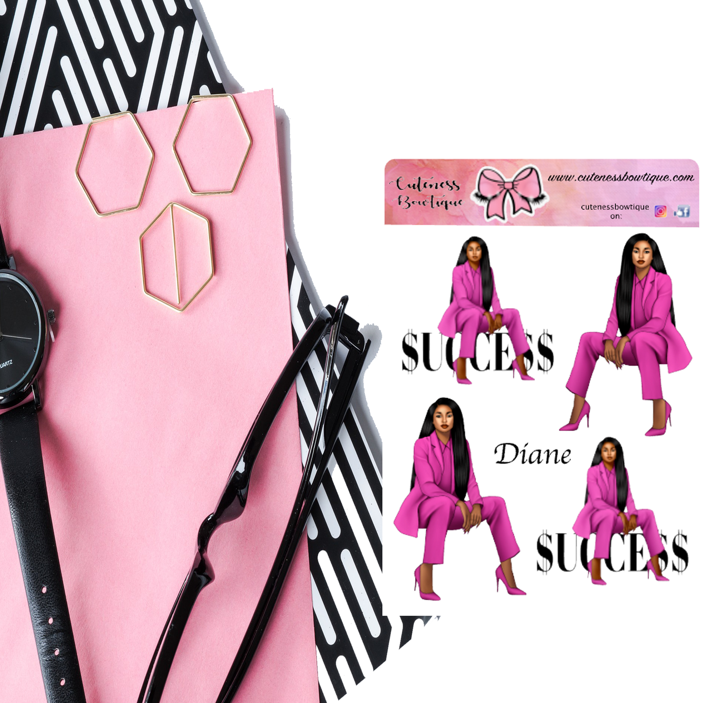 The Cuteness Doll Collection Sticker Sheet | Cuteness Planner Stickers for Agendas, Planners, Notebooks, Dividers | DIANE PINK