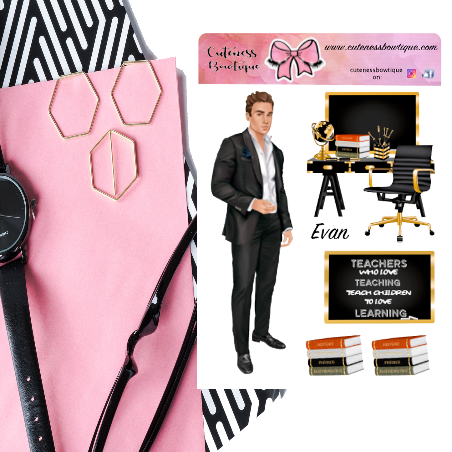 The Cuteness Doll Collection Sticker Sheet | Cuteness Planner Stickers for Agendas, Planners, Notebooks, Dividers | EVAN