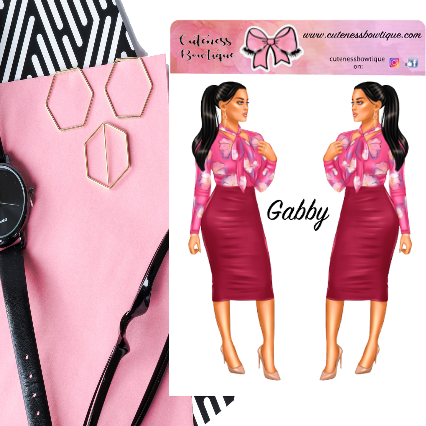 The Cuteness Doll Collection Sticker Sheet | Cuteness Planner Stickers for Agendas, Planners, Notebooks, Dividers | GABBY HOT PINK