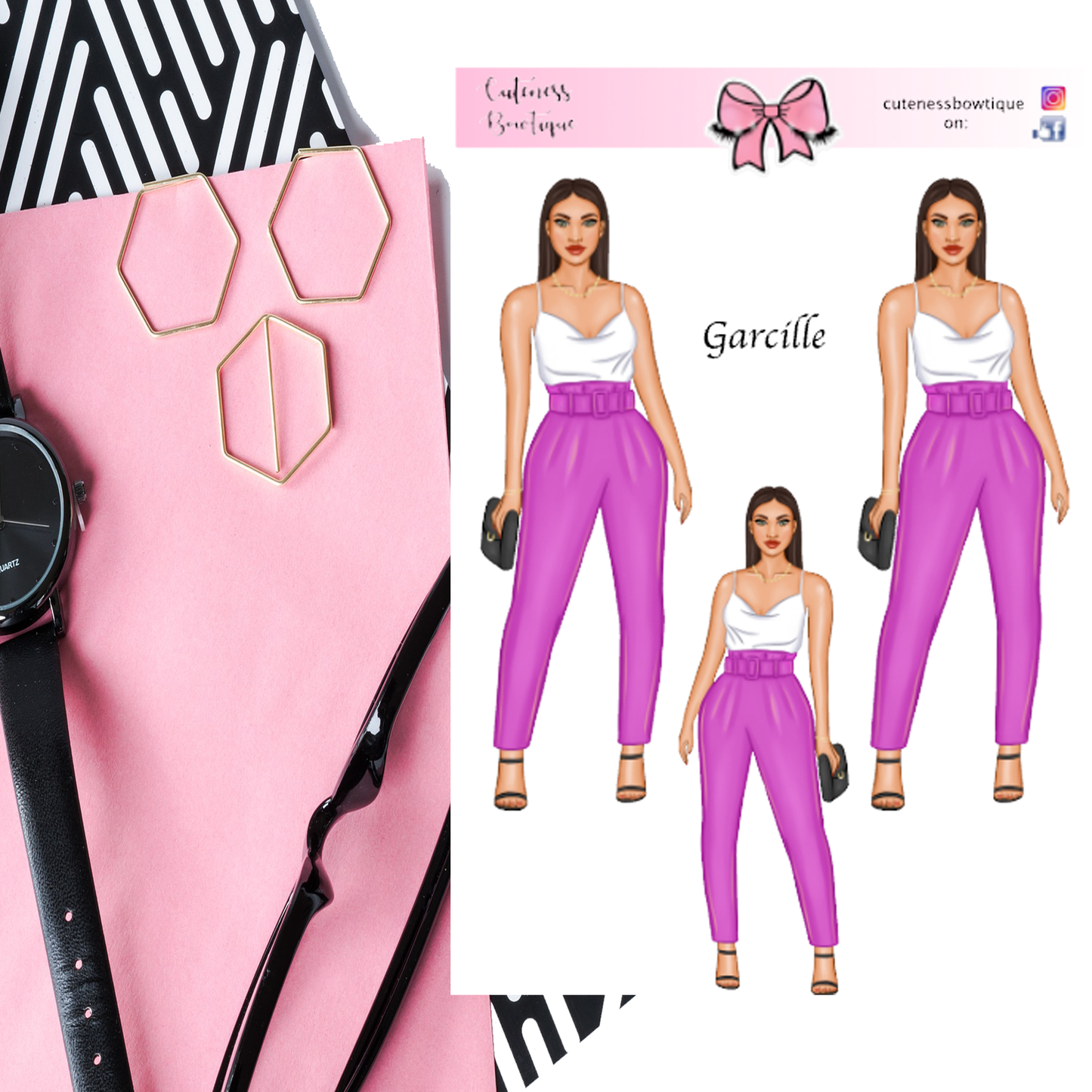 The Cuteness Doll Collection Sticker Sheet | Cuteness Planner Stickers for Agendas, Planners, Notebooks, Dividers | GARCILLE HOT PINK